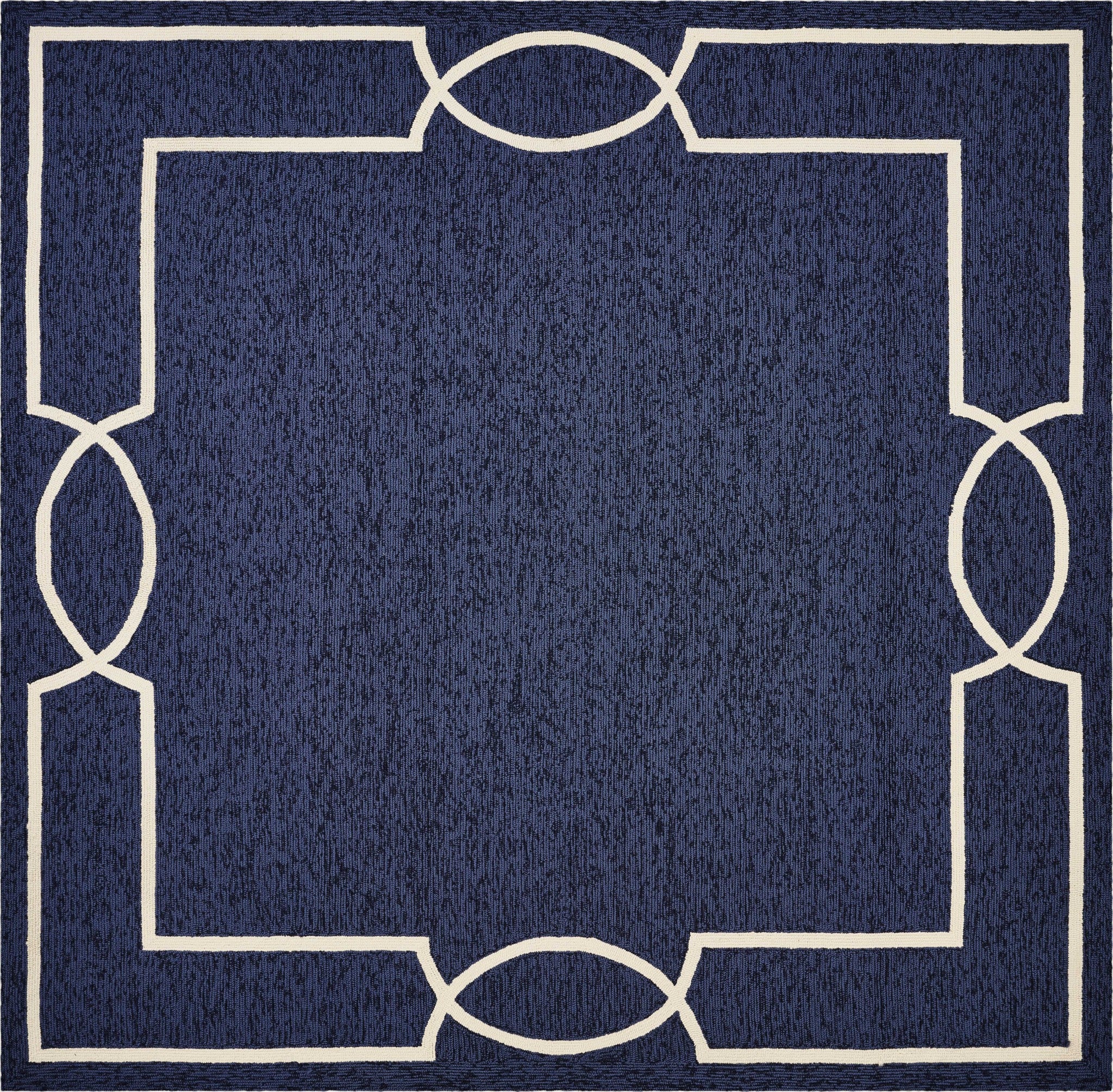 78 x 114 Ocean Polypropylene Rug in navy blue and aqua colors, showcasing a coastal design suitable for indoor and outdoor use.