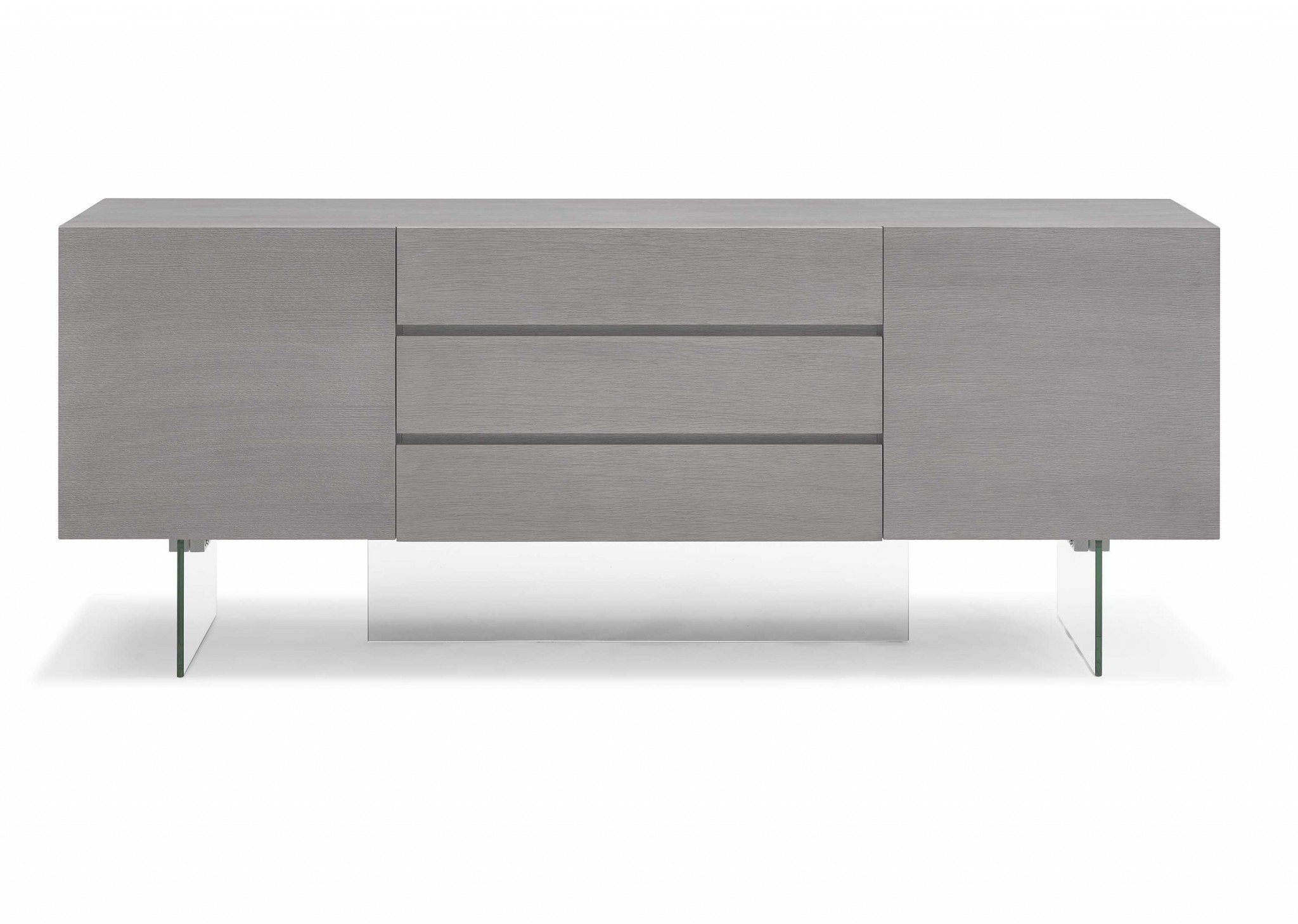 A stylish 79" X 18" X 32" gray glass buffet showcasing modern design and elegant finish, perfect for home decor.