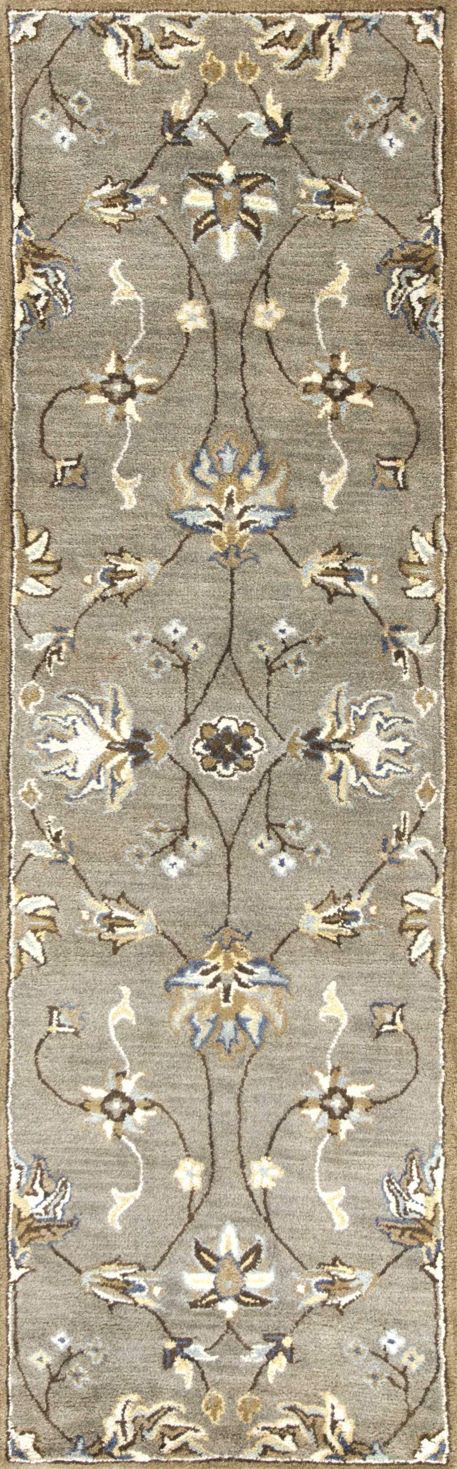 7 inches grey hand-tufted wool traditional floral indoor area rug with intricate floral patterns, perfect for enhancing home decor.