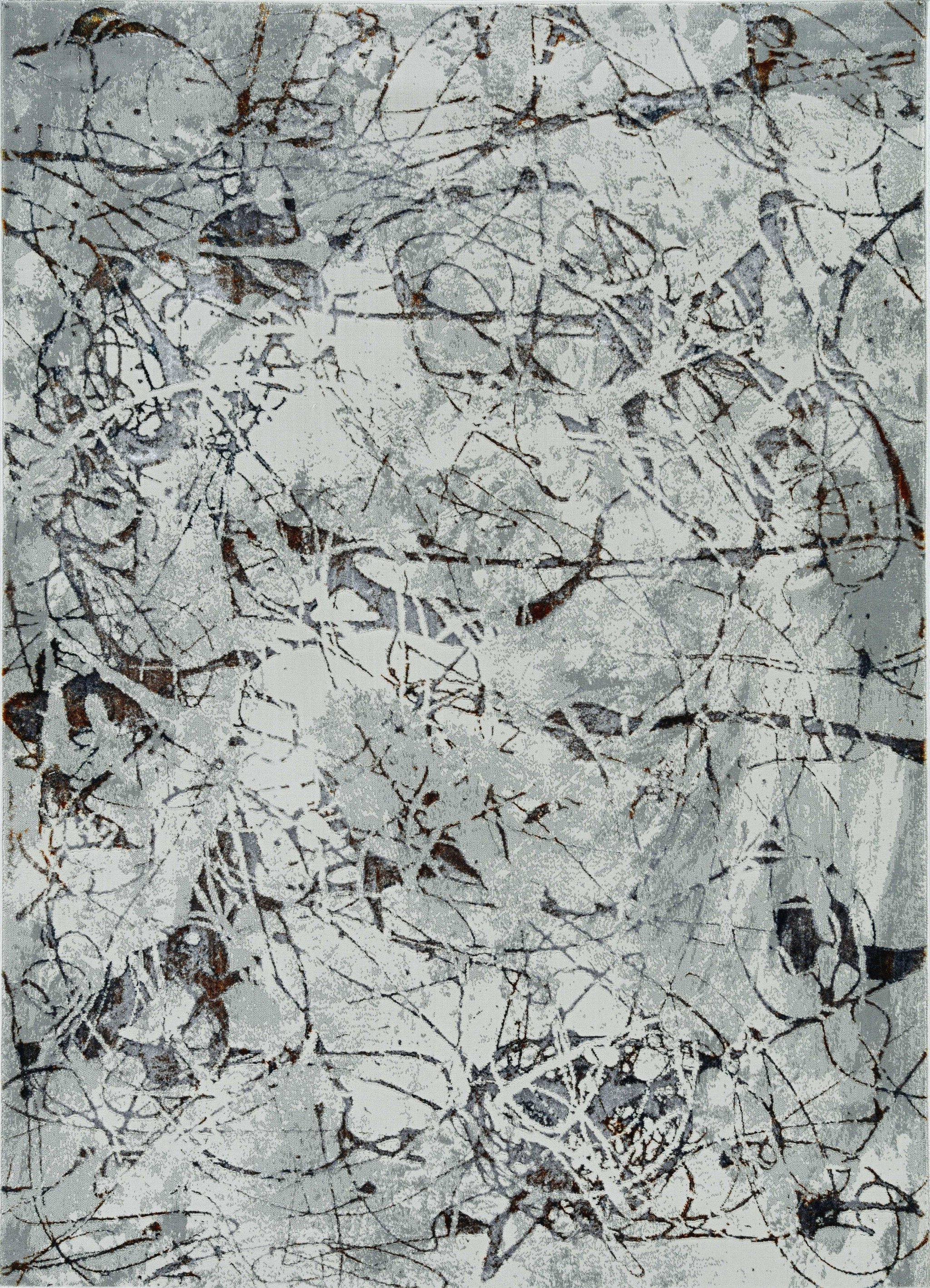 7-inch Ivory Grey Machine Woven Abstract Vermicular Indoor Runner Rug showcasing a stylish abstract design with metallic highlights.