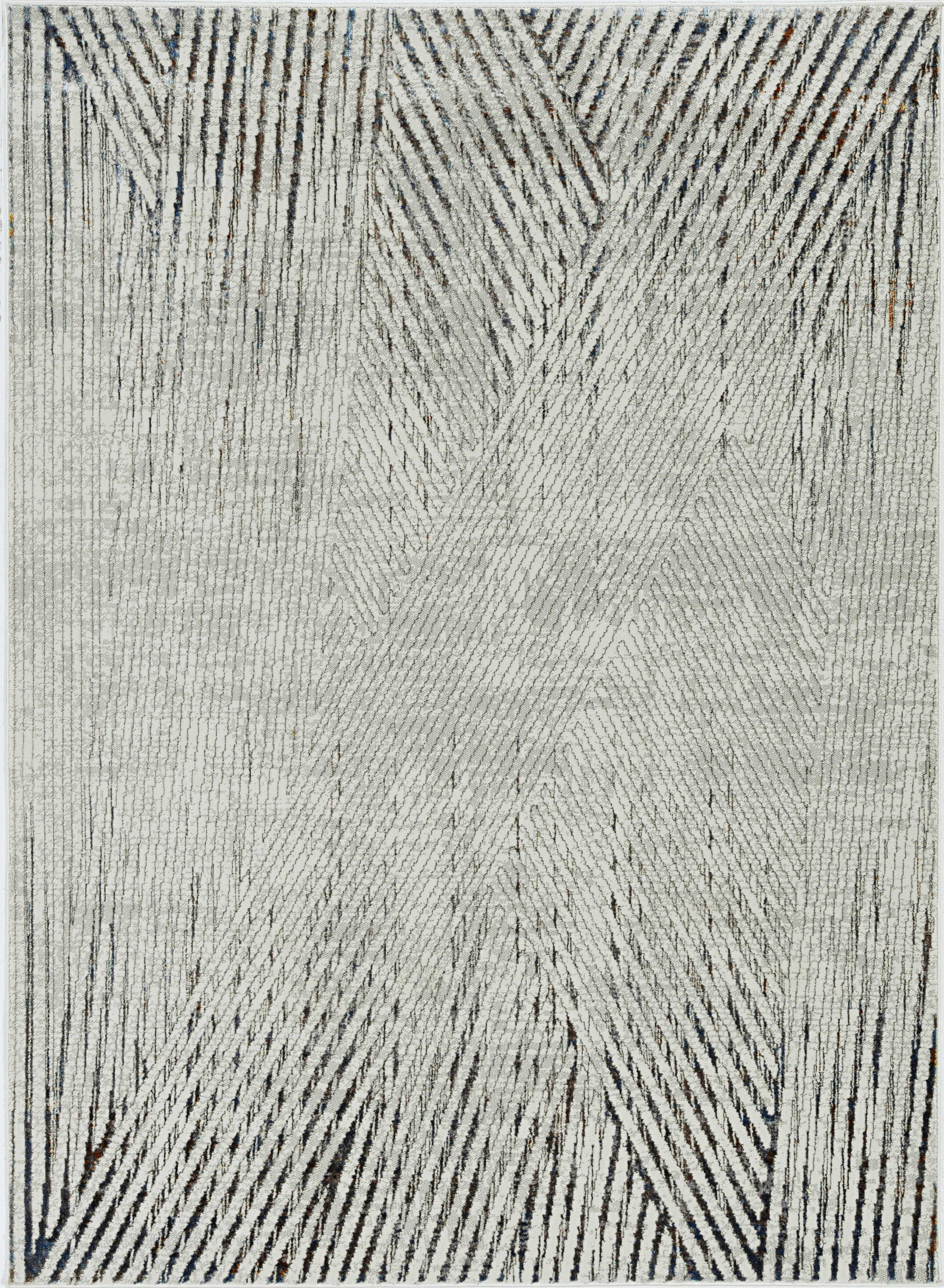 7-inch ivory grey machine woven geometric lines indoor runner rug with metallic highlights, perfect for modern and traditional decor.