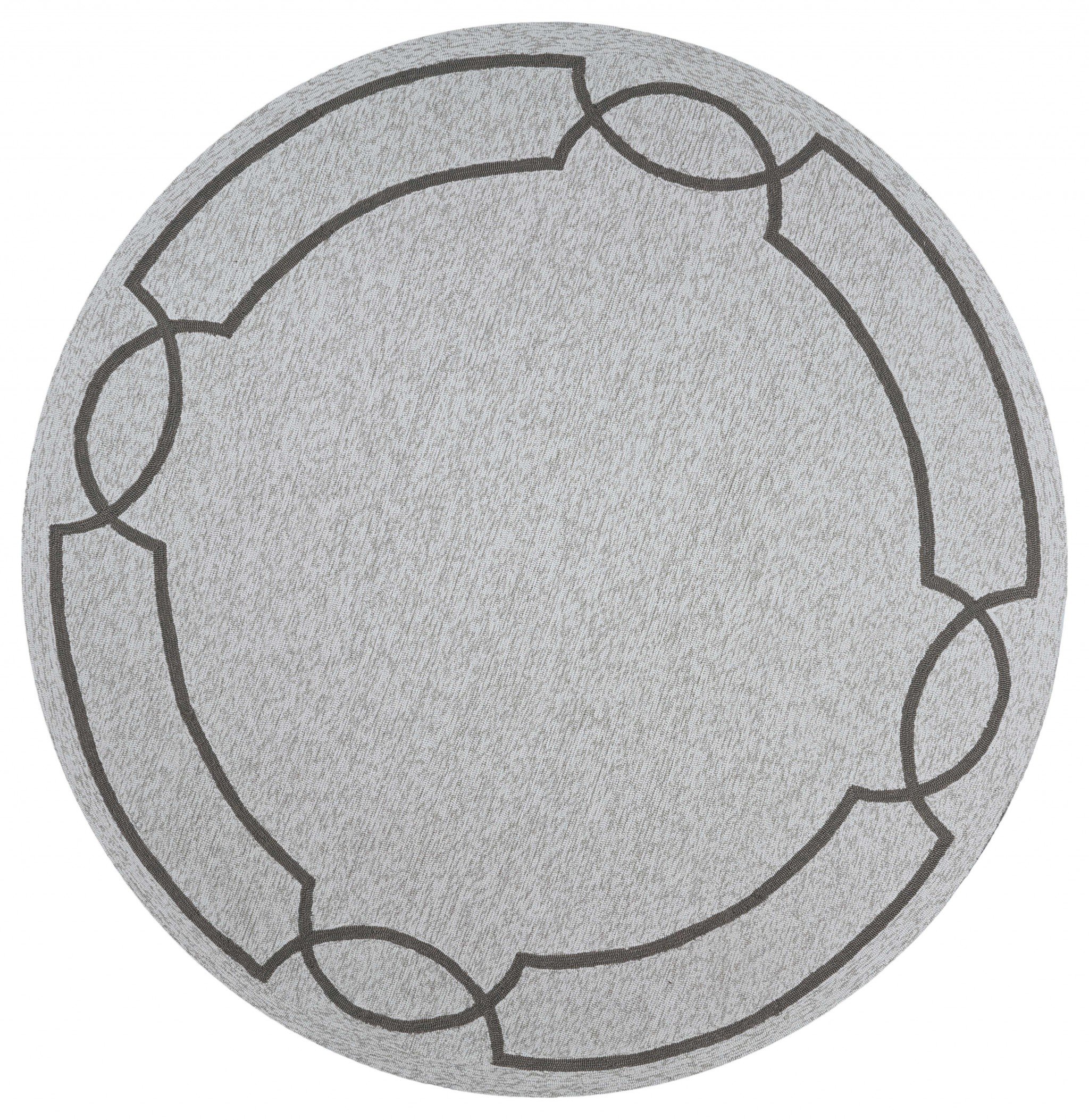 7-inch round oatmeal ivory hand hooked rug with UV treatment, perfect for indoor and outdoor use.