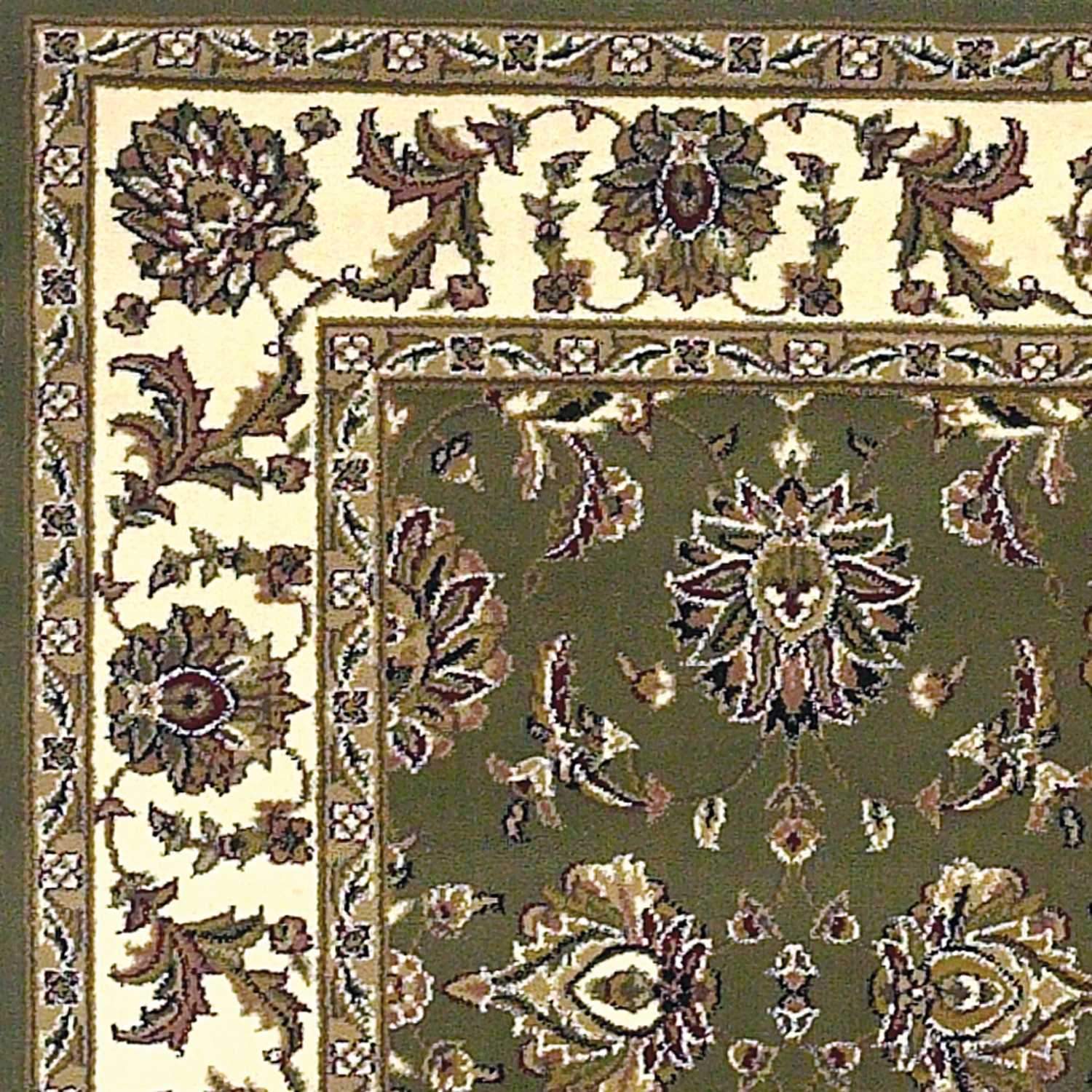 A beautiful 7x10 inches Polypropylene area rug in green and ivory, featuring intricate Kashan patterns, perfect for enhancing home decor.