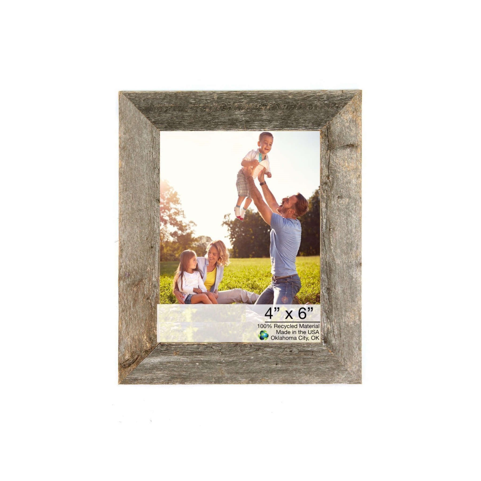 A rustic 7x8 inches natural weathered grey picture frame with easel backs, showcasing a beautiful handmade design from reclaimed wood.