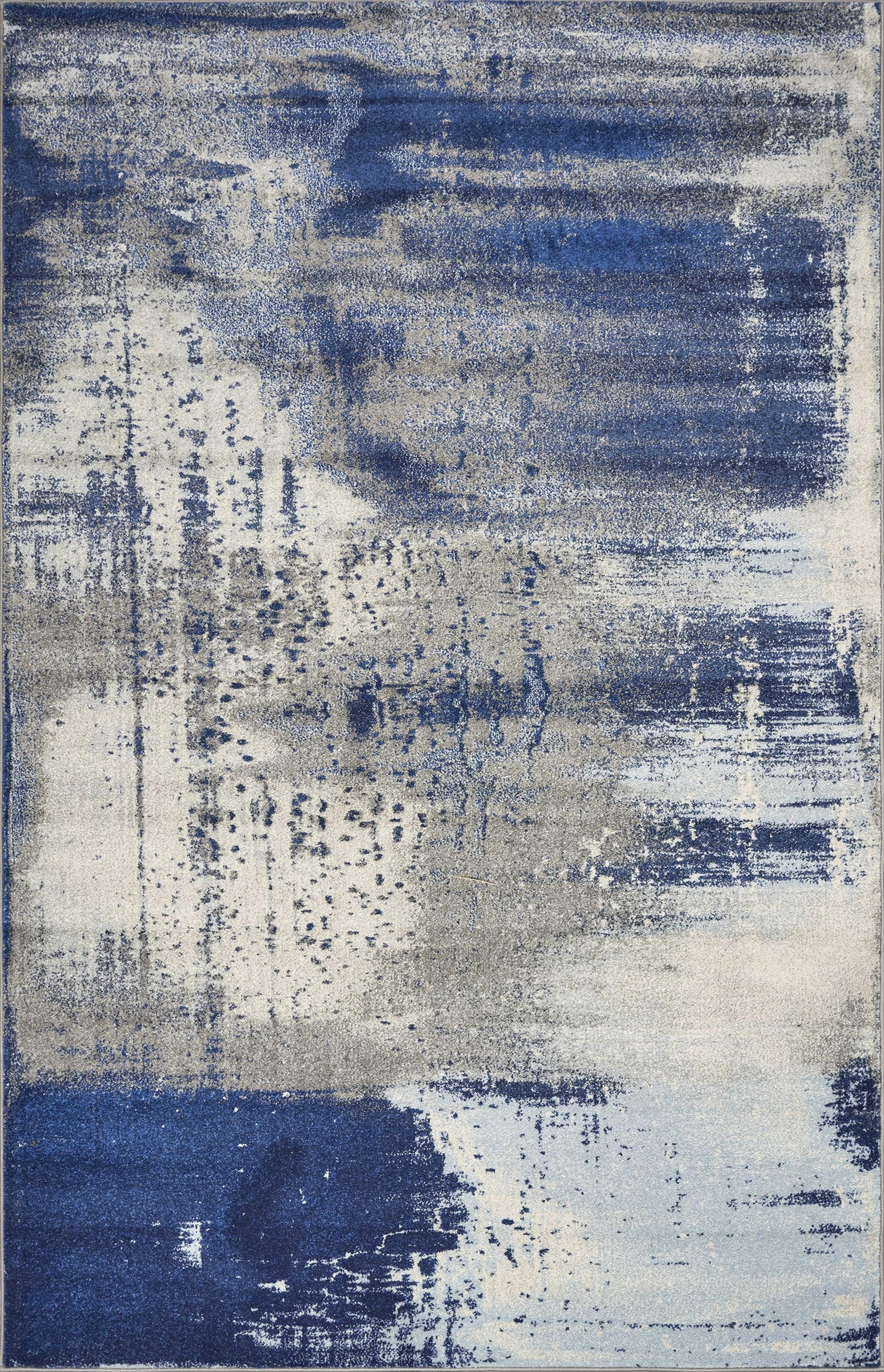 7'x10' Ice Blue Machine Woven Abstract Indoor Area Rug featuring unique watercolor patterns and soft texture.