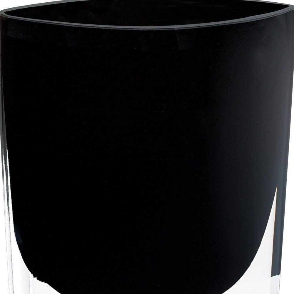 Elegant 8-inch mouth blown crystal vase in jet black, pocket-shaped design, showcasing exquisite craftsmanship and lead-free material.