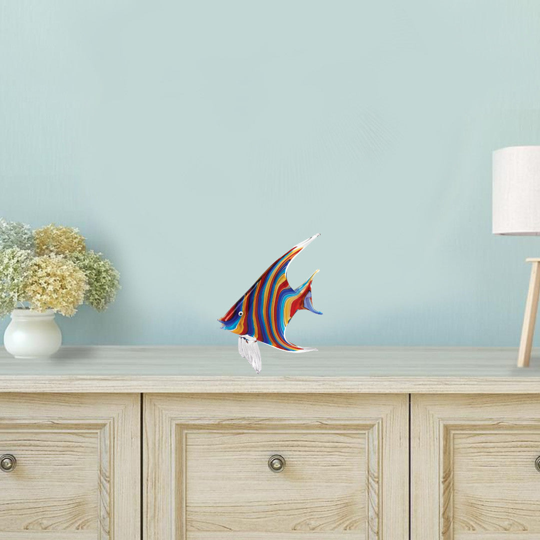 Colorful 8 Mouth Blown Rainbow Tropical Fish Art Glass, showcasing intricate details and vibrant colors, perfect for home decor.