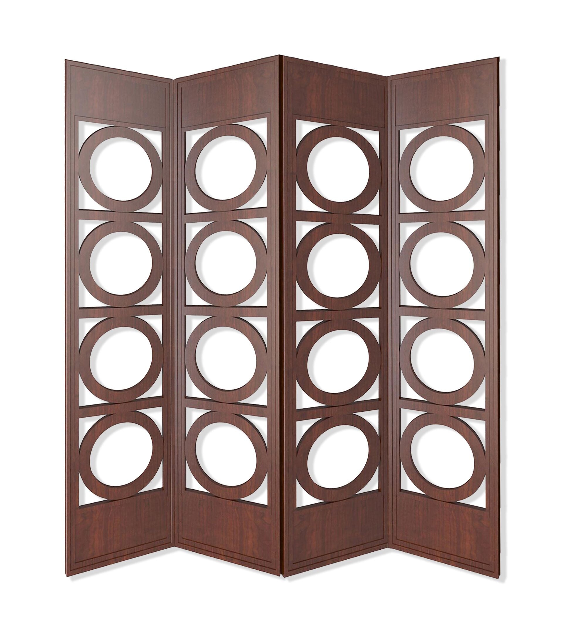 A beautifully crafted 84-inch brown 4 panel wood screen, showcasing its contemporary design and hand-painted finish.