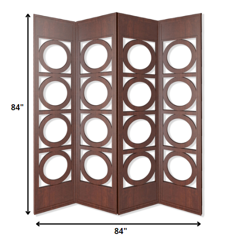 A beautifully crafted 84-inch brown 4 panel wood screen, showcasing its contemporary design and hand-painted finish.