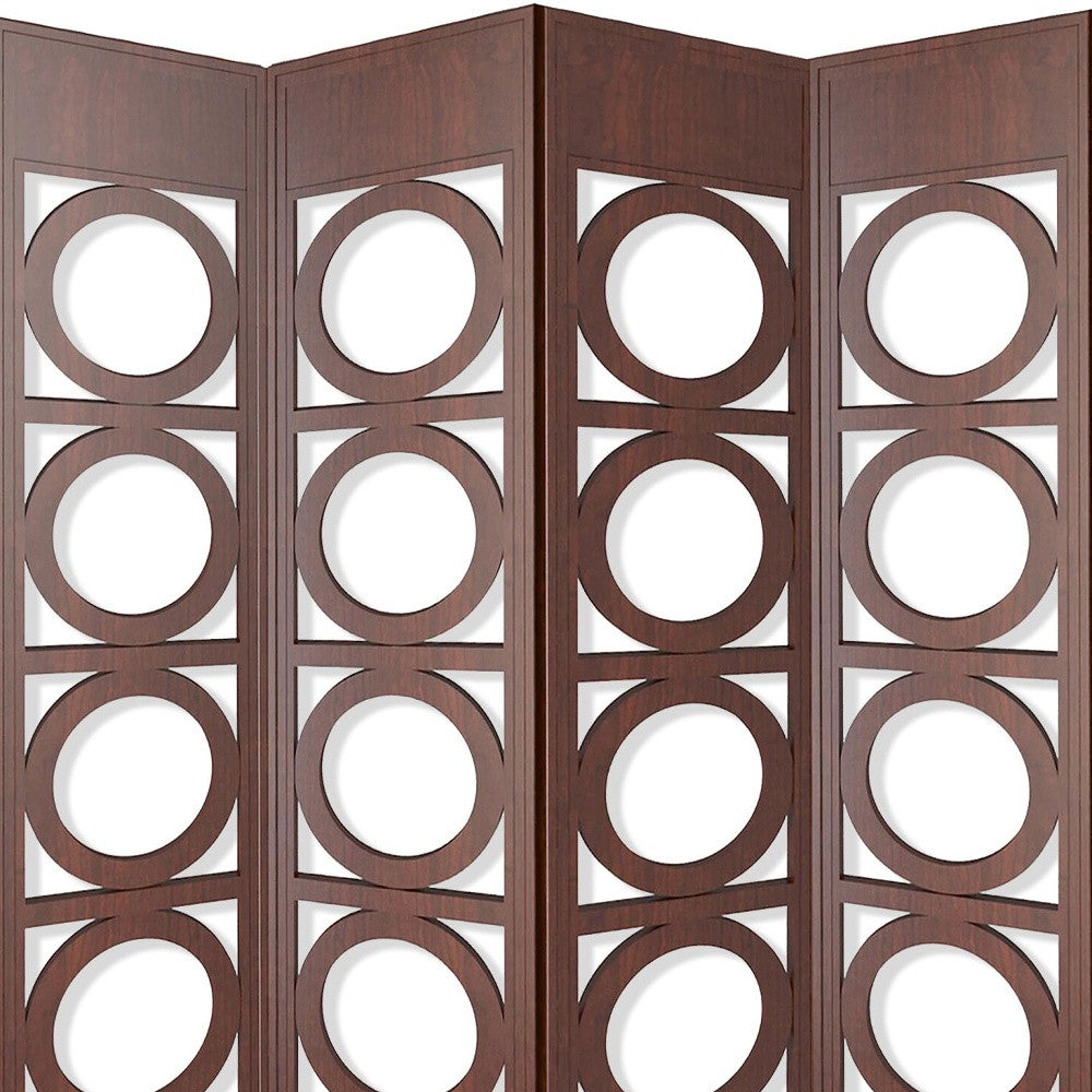 A beautifully crafted 84-inch brown 4 panel wood screen, showcasing its contemporary design and hand-painted finish.