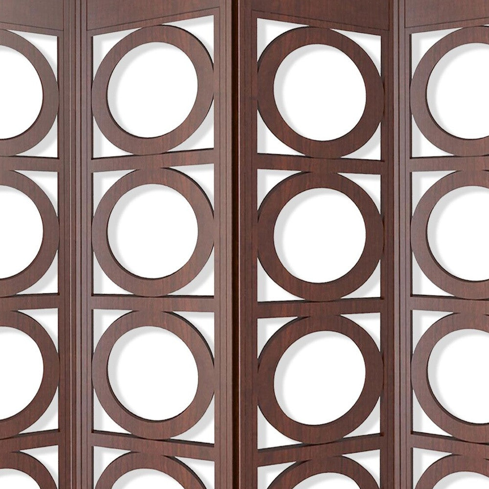 A beautifully crafted 84-inch brown 4 panel wood screen, showcasing its contemporary design and hand-painted finish.