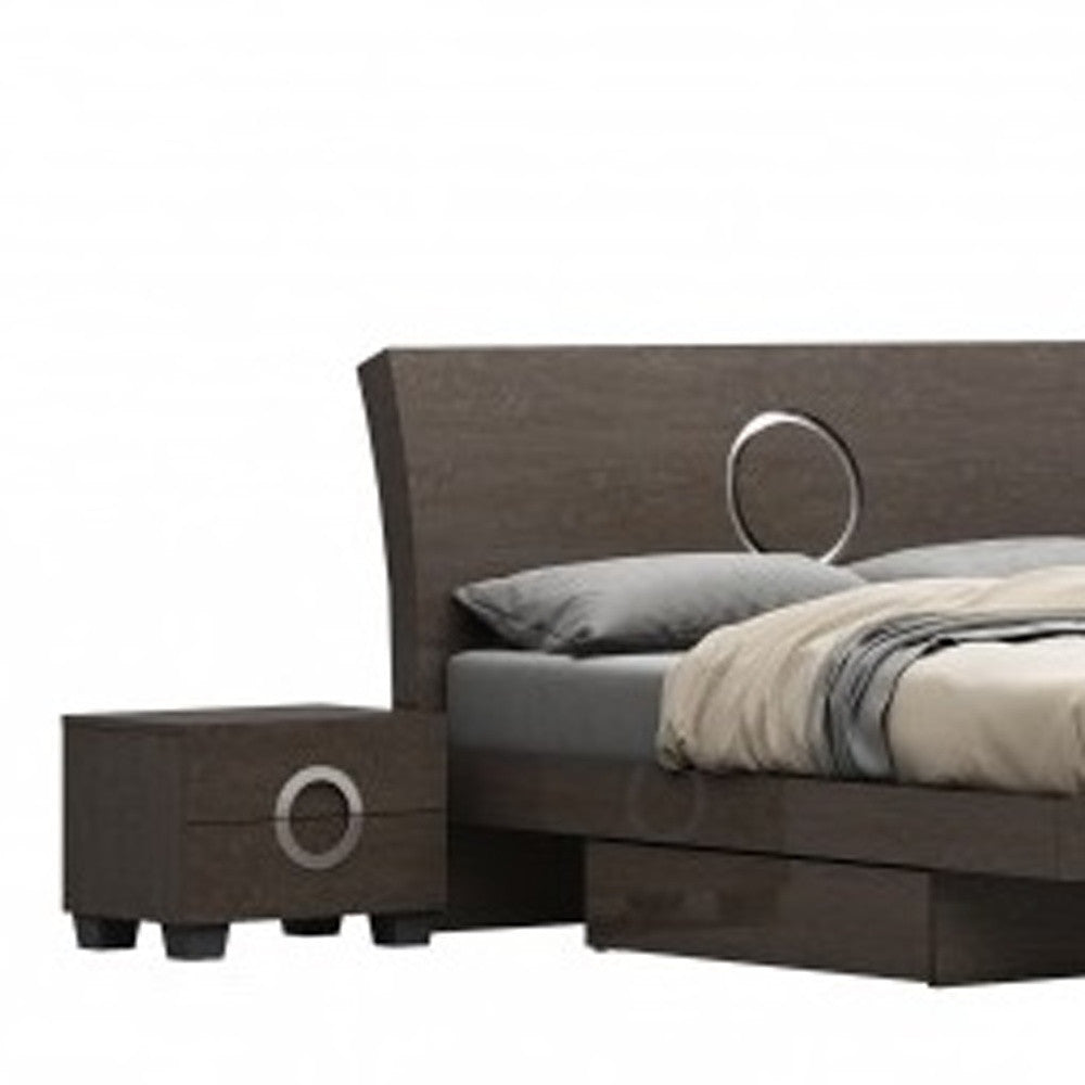 Elegant 4pc California King Modern Gray High bedroom set featuring a tufted headboard, nightstand, dresser, and mirror.