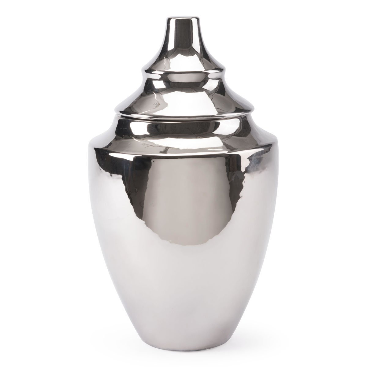 Elegant 8.7" Silver Ceramic Medium Vase with pyramid shape and soft green glaze, showcasing light distressing.