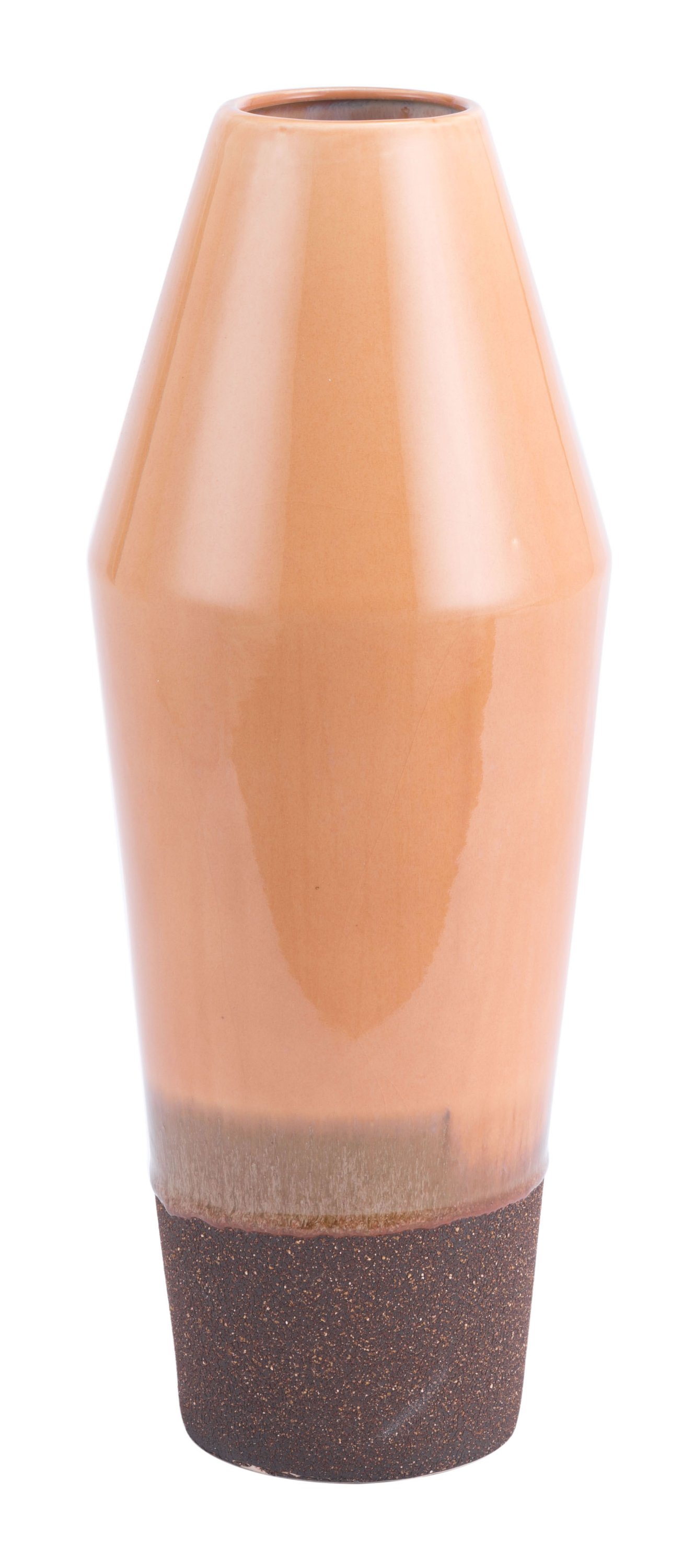 Large light orange ceramic vase with earthy textured base, perfect for home decor.