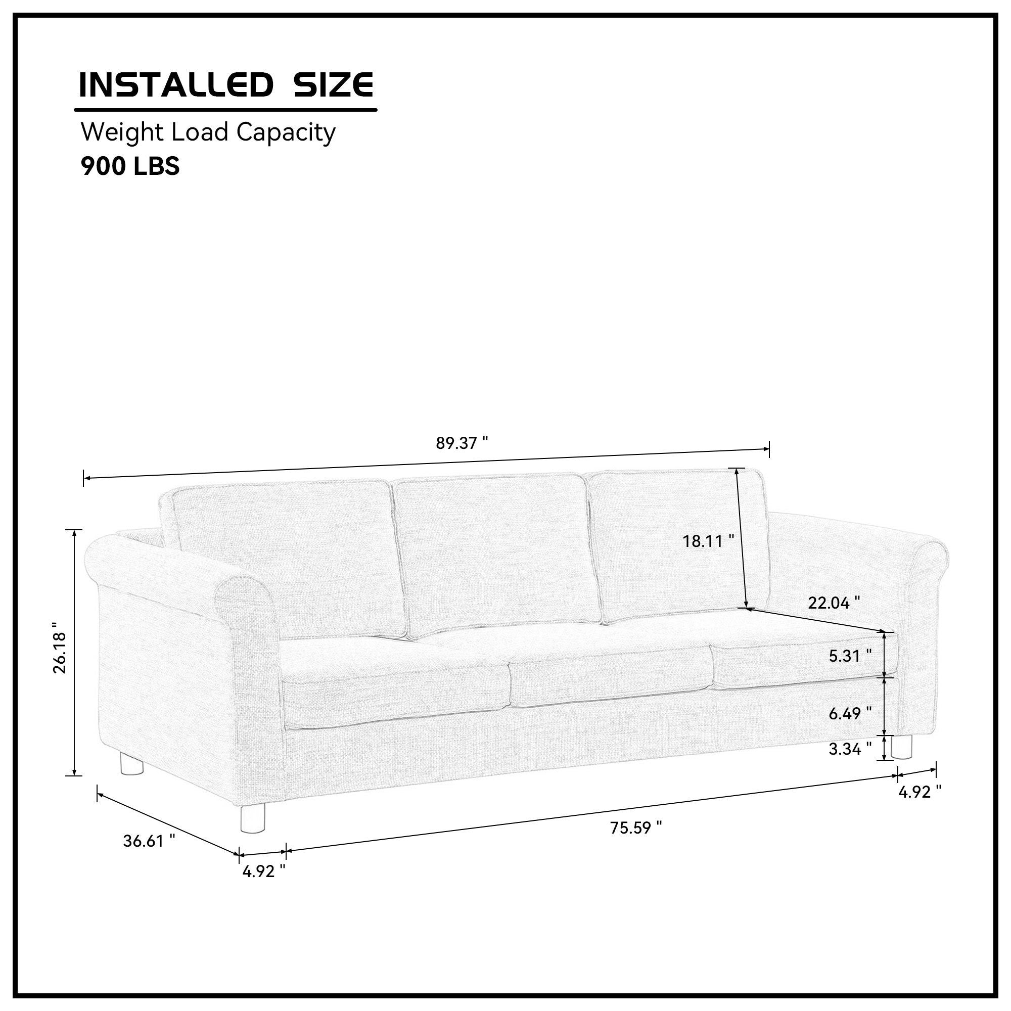 89.37-inch 3-seater upholstered sofa in bishop beige, showcasing its elegant design and fabric upholstery.