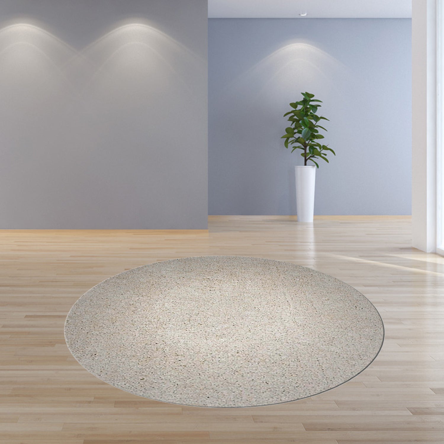 8-inch round ivory area rug made of high-grade polyester, featuring a soft texture and contemporary design, perfect for enhancing home decor.