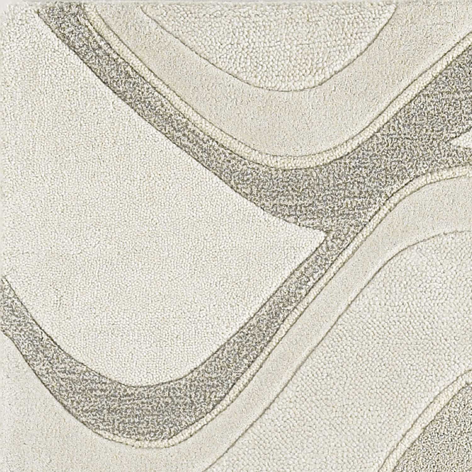 A luxurious 8x10 inches ivory wool area rug featuring elegant wave patterns, perfect for contemporary home decor.