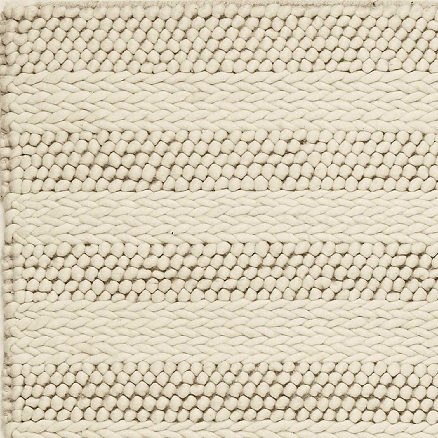 A luxurious 8x10 inches white ivory hand woven knobby rug featuring a Cornish stripe pattern, perfect for indoor decor.