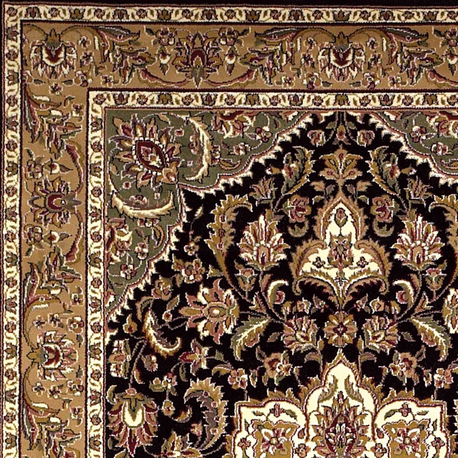 8x11 black beige floral medallion indoor rug, showcasing intricate design and elegant colors, perfect for enhancing home decor.