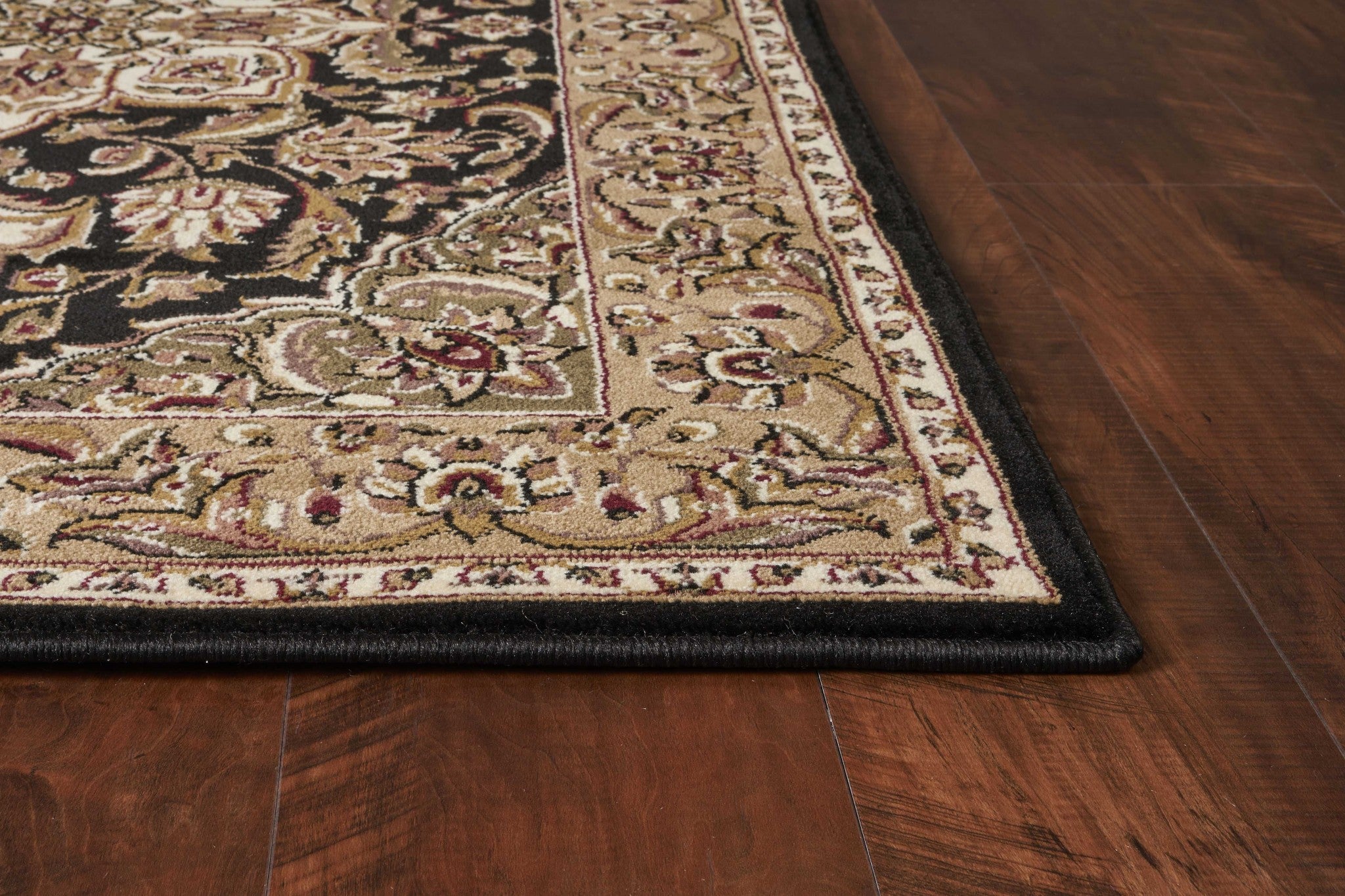 8x11 black beige floral medallion indoor rug, showcasing intricate design and elegant colors, perfect for enhancing home decor.