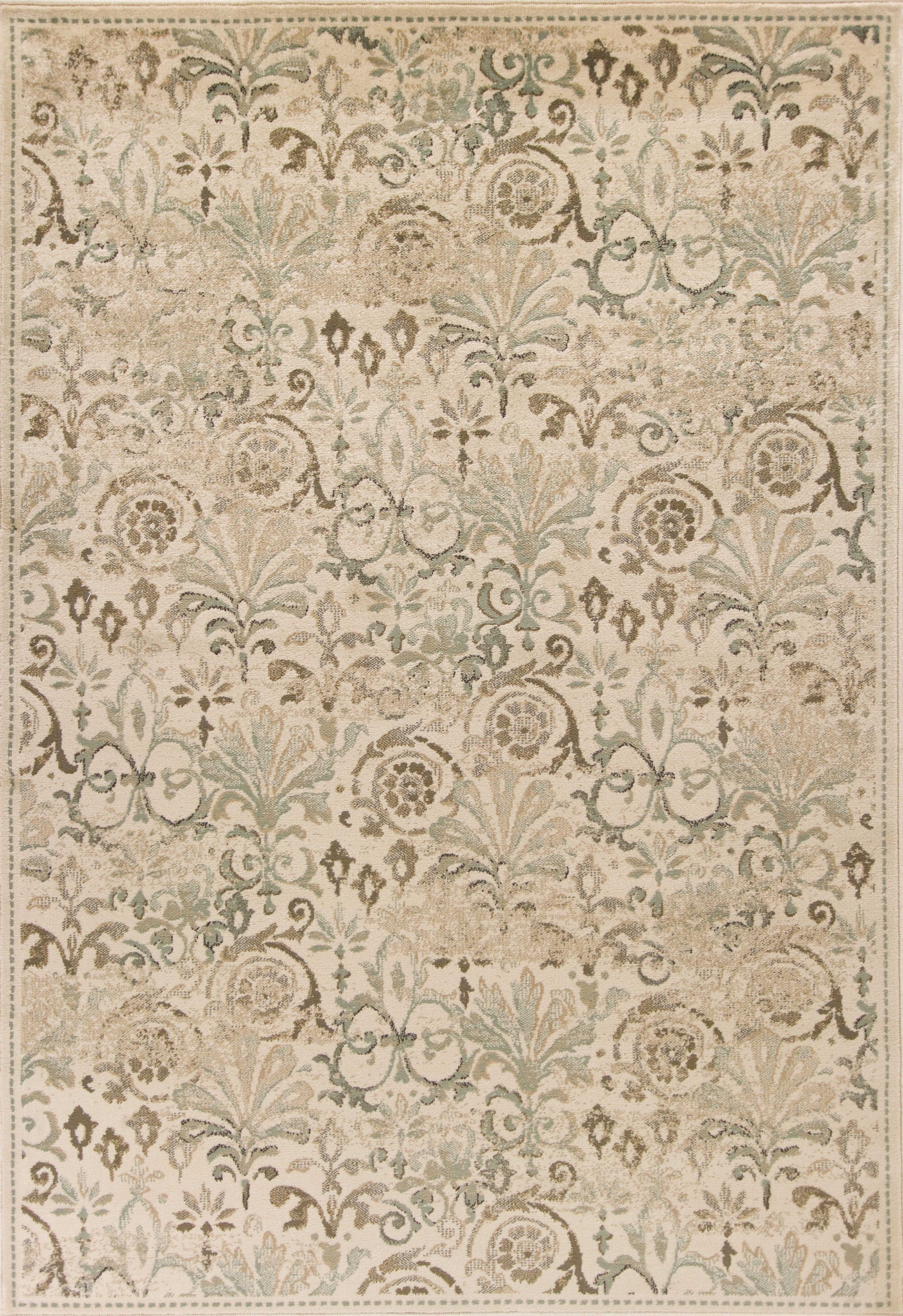 Ivory machine woven floral traditional indoor area rug, showcasing intricate floral patterns and a plush texture, perfect for living room decor.