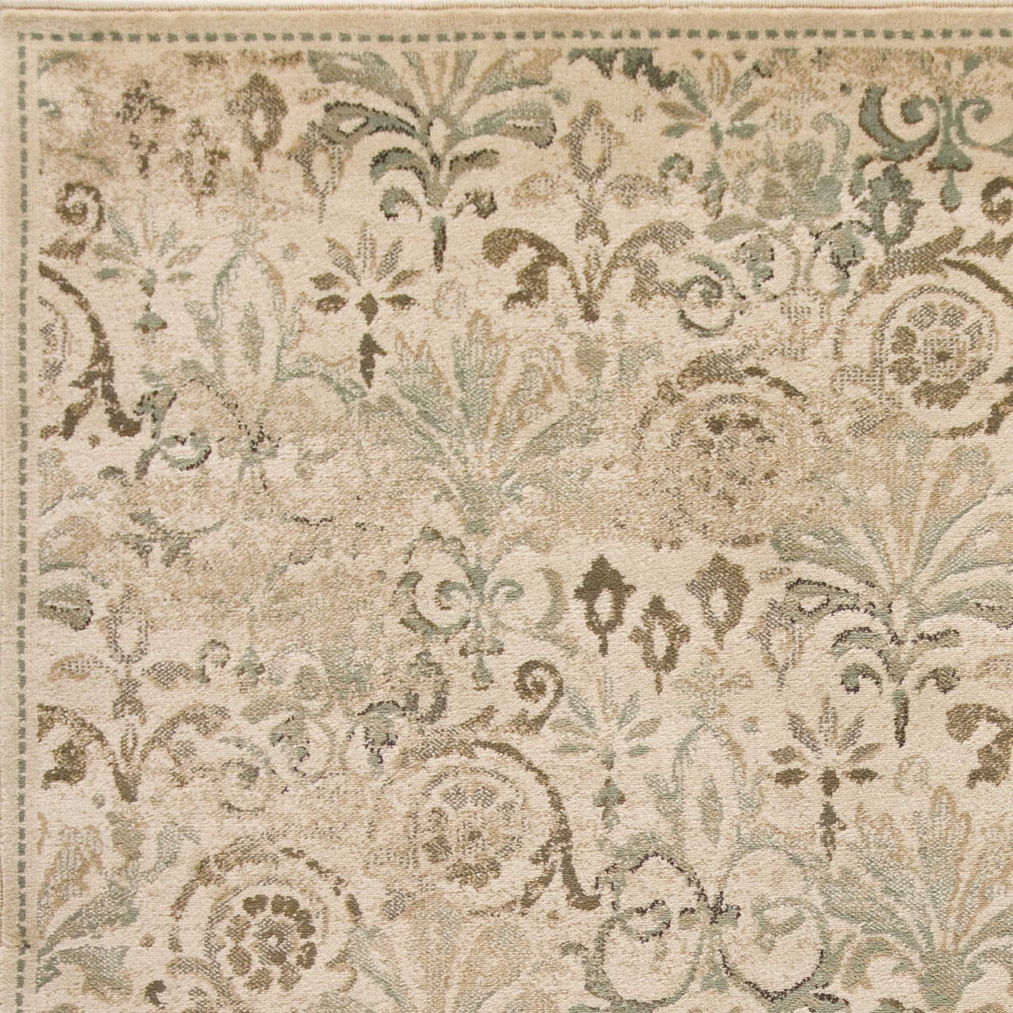 Ivory machine woven floral traditional indoor area rug, showcasing intricate floral patterns and a plush texture, perfect for living room decor.