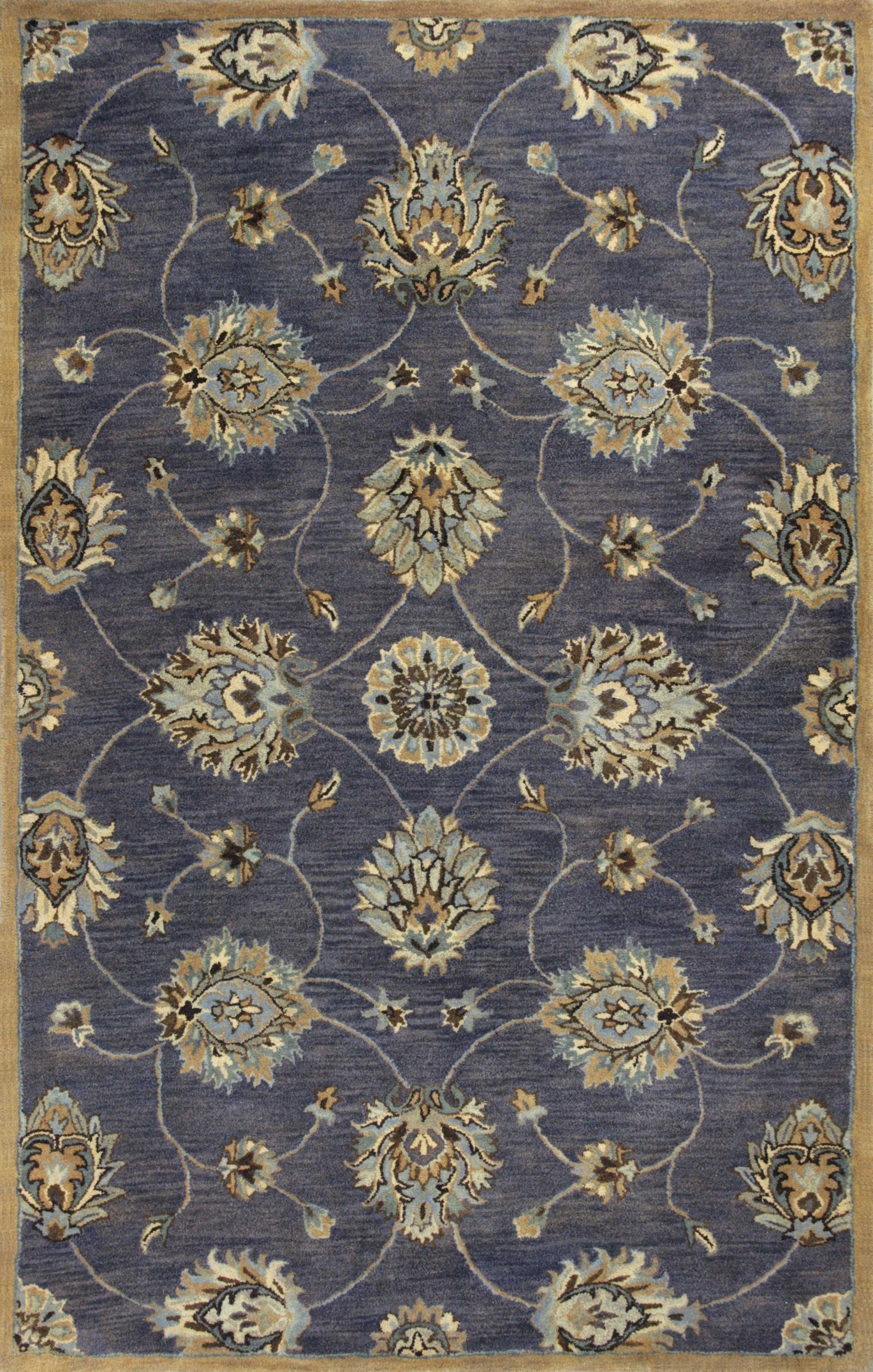 Midnight Blue Hand Tufted Traditional Floral Indoor Rug, showcasing intricate floral patterns and rich color, perfect for enhancing home decor.