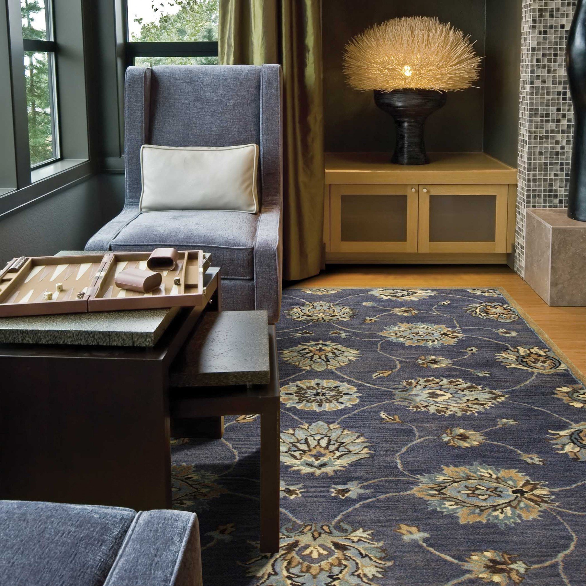 Midnight Blue Hand Tufted Traditional Floral Indoor Rug, showcasing intricate floral patterns and rich color, perfect for enhancing home decor.