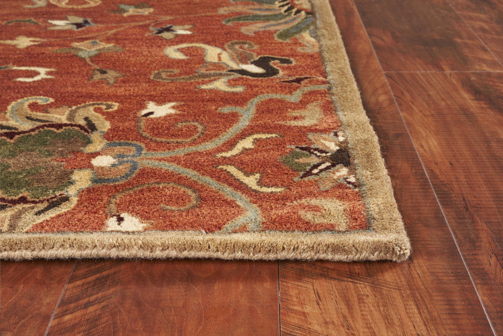 Sienna Orange Hand Tufted Traditional Floral Indoor Rug, showcasing intricate floral patterns and rich colors, perfect for enhancing home decor.