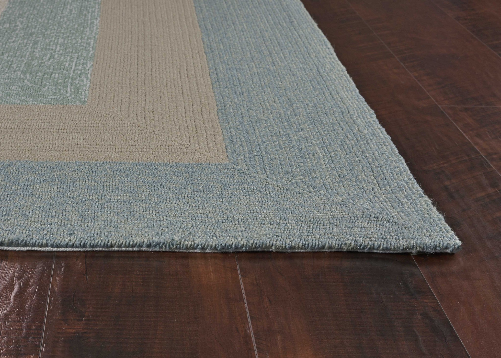 8x11 Spa Blue Beige Hand Hooked UV Treated Bordered Indoor/Outdoor Rug with a coastal design, perfect for enhancing indoor and outdoor spaces.