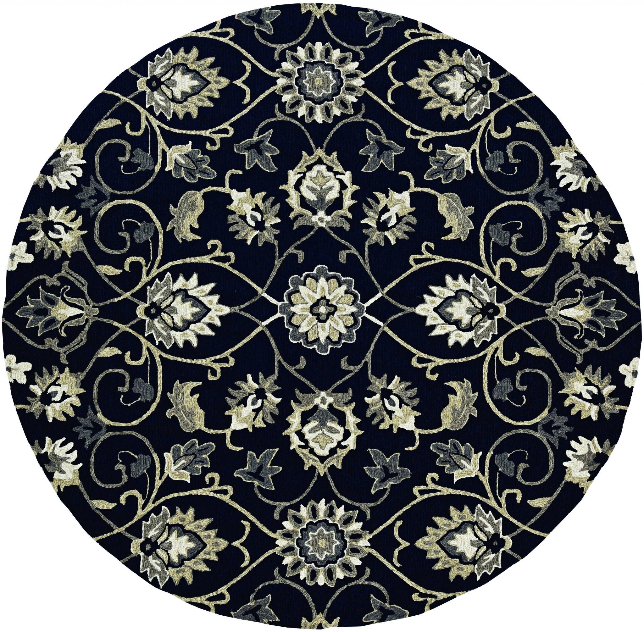 A stylish 90 x 90 navy polypropylene rug, perfect for indoor and outdoor use, showcasing a contemporary design.