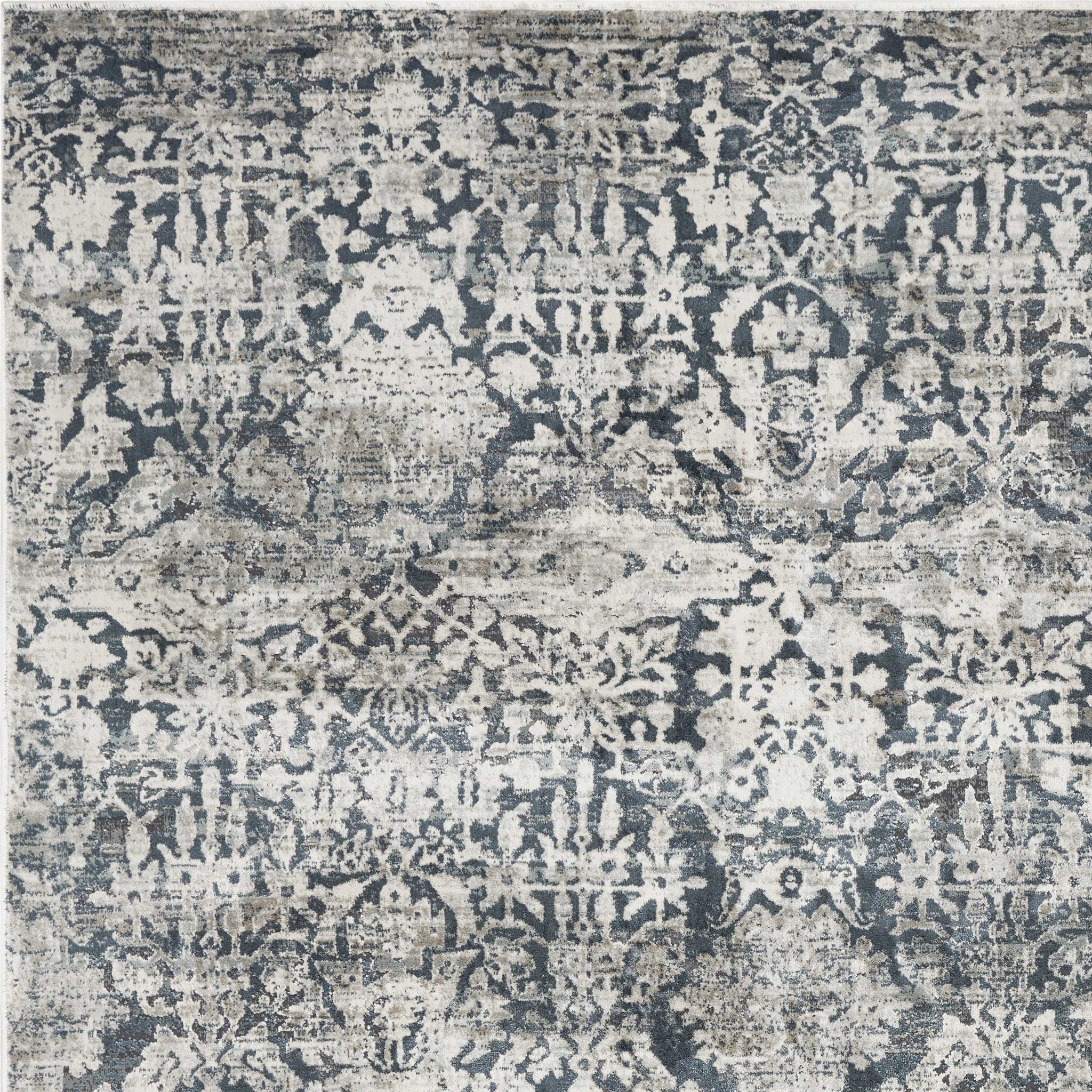 91 x 91 teal polyester or viscose rug with elegant patterns, perfect for living room decor.