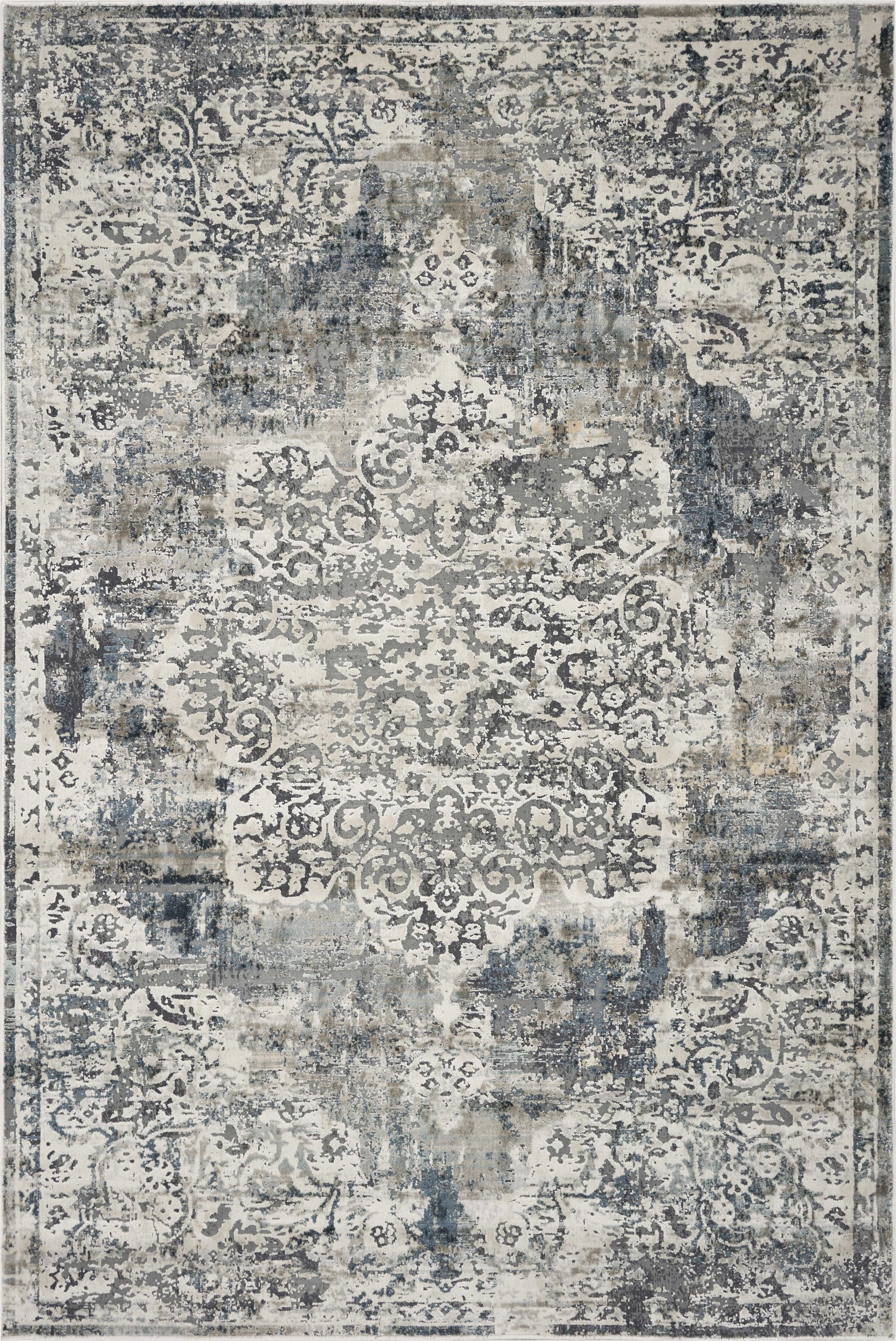 Ivory machine woven distressed diamond floral rug, showcasing a beautiful floral pattern in ivory and teal colors, perfect for contemporary home decor.