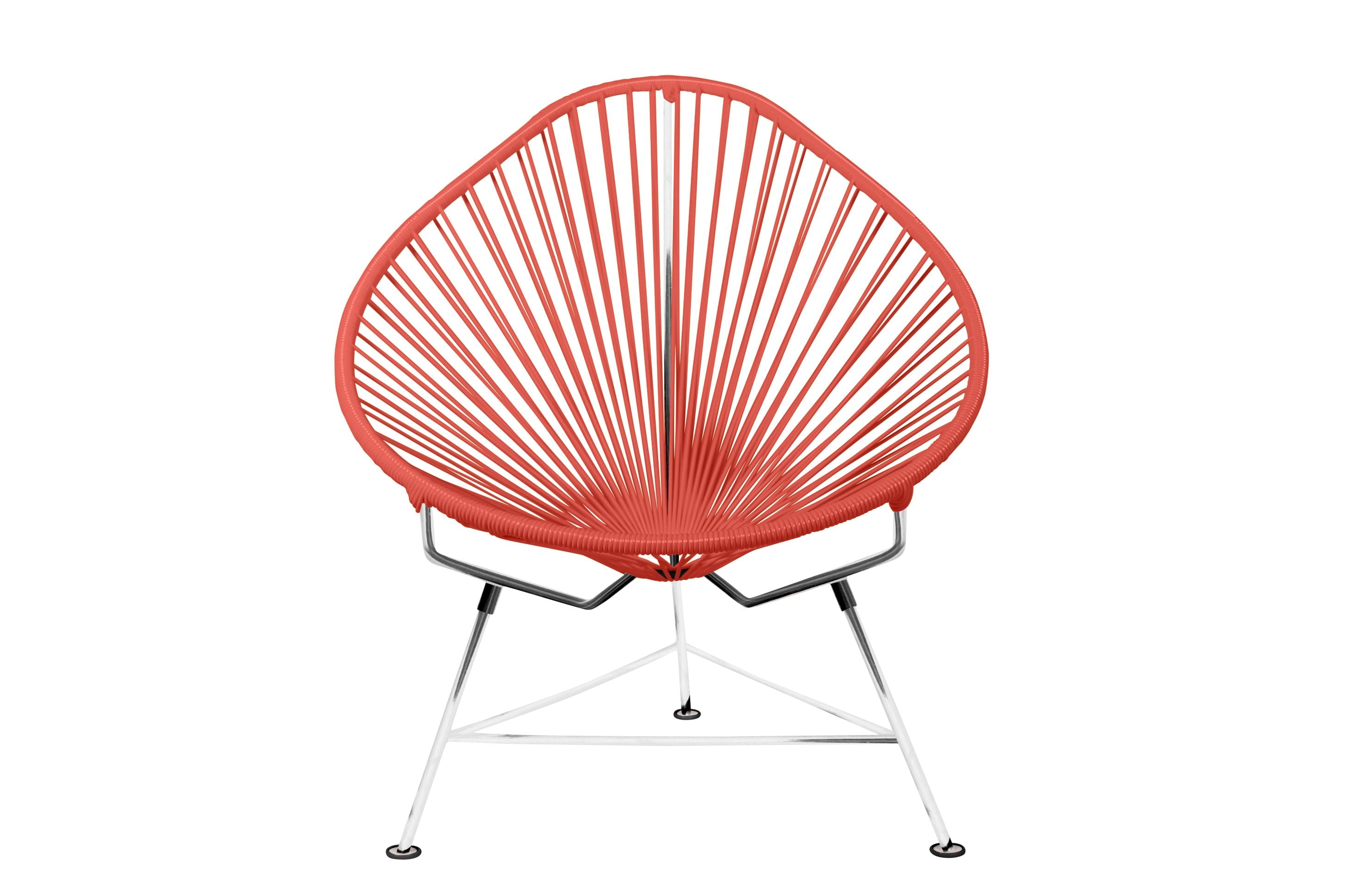 The Acapulco Chair featuring a pear-shaped design with a durable steel frame and colorful woven vinyl cord, perfect for stylish seating.