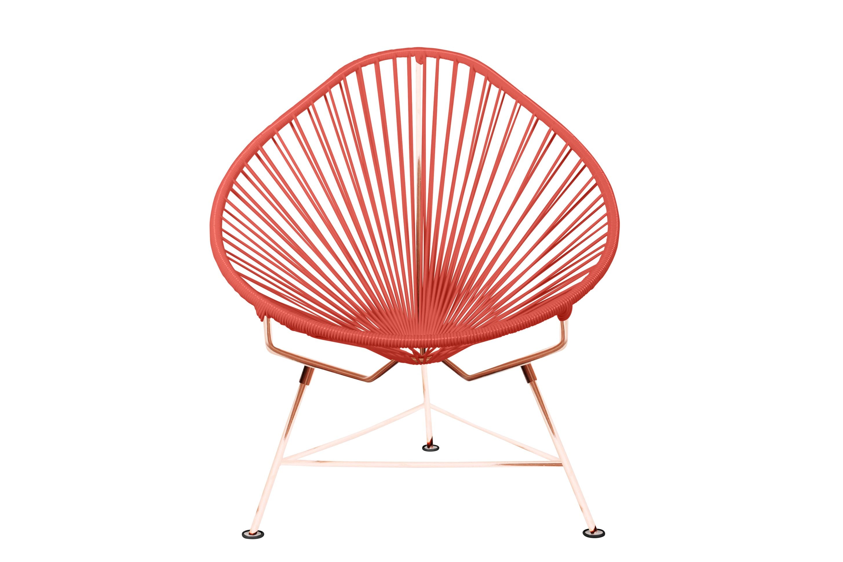 The Acapulco Chair featuring a pear-shaped design with a durable steel frame and colorful woven vinyl cord, perfect for stylish seating.