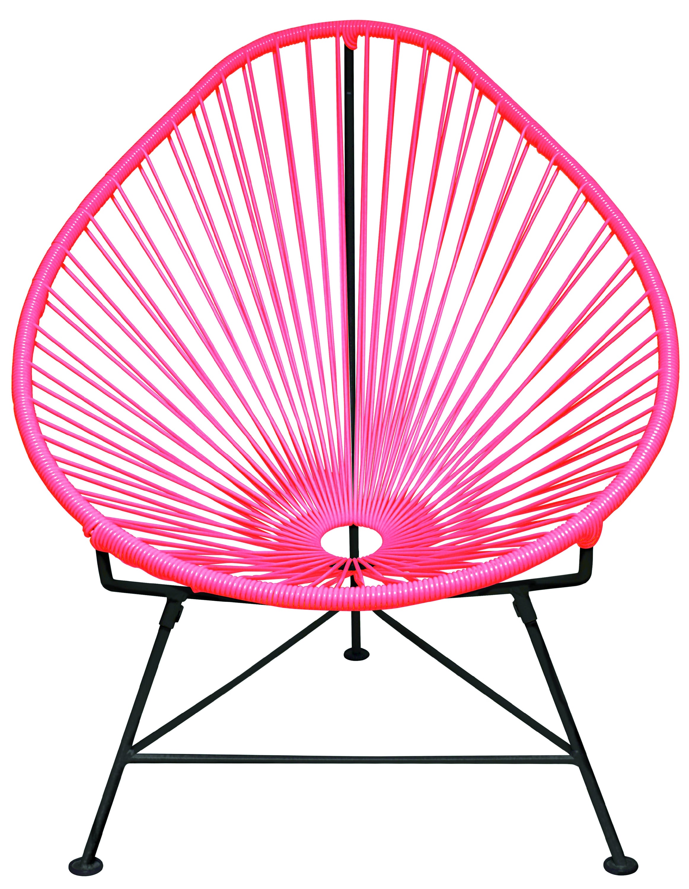 The Acapulco Chair featuring a pear-shaped design with a durable steel frame and colorful woven vinyl cord, perfect for stylish seating.