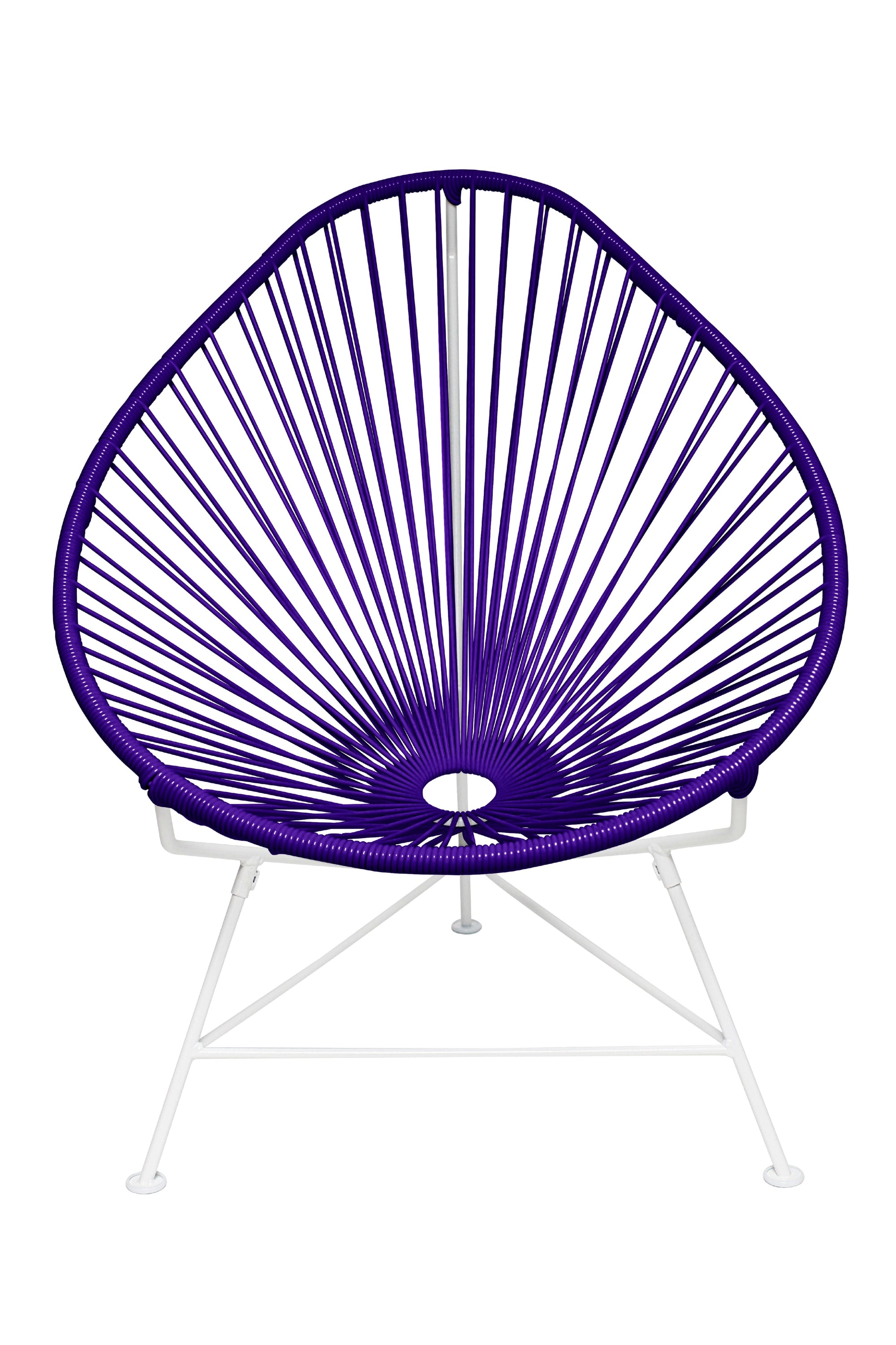 The Acapulco Chair featuring a pear-shaped design with a durable steel frame and colorful woven vinyl cord, perfect for stylish seating.