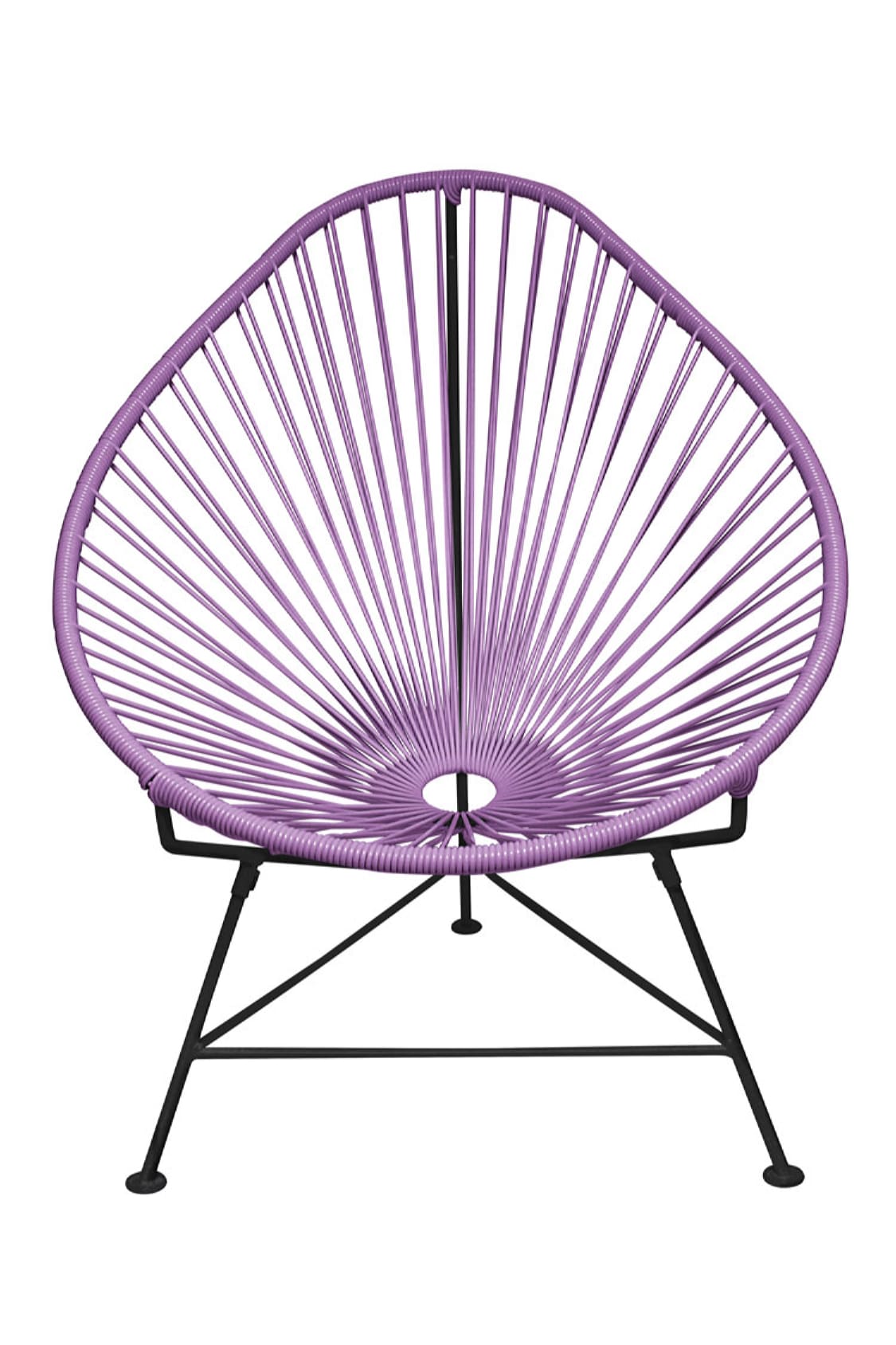 The Acapulco Chair featuring a pear-shaped design with a durable steel frame and colorful woven vinyl cord, perfect for stylish seating.