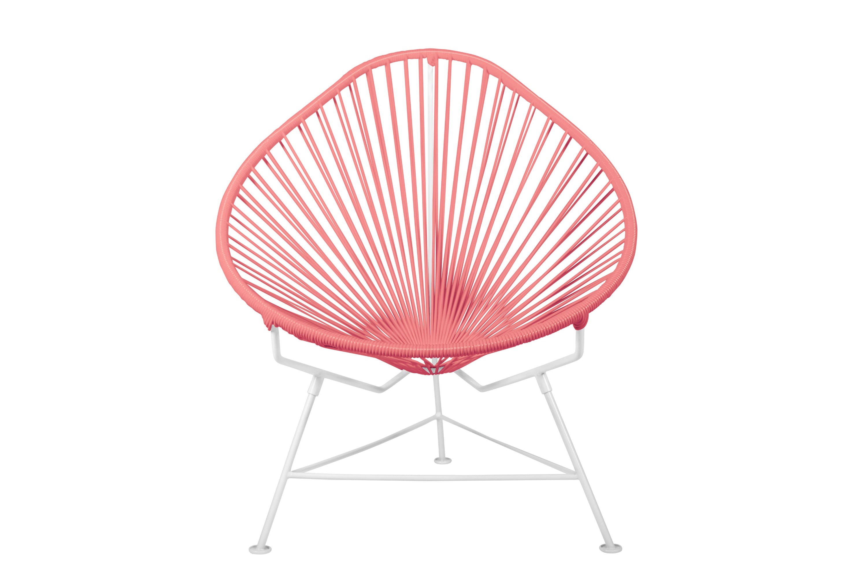 The Acapulco Chair featuring a pear-shaped design with a durable steel frame and colorful woven vinyl cord, perfect for stylish seating.