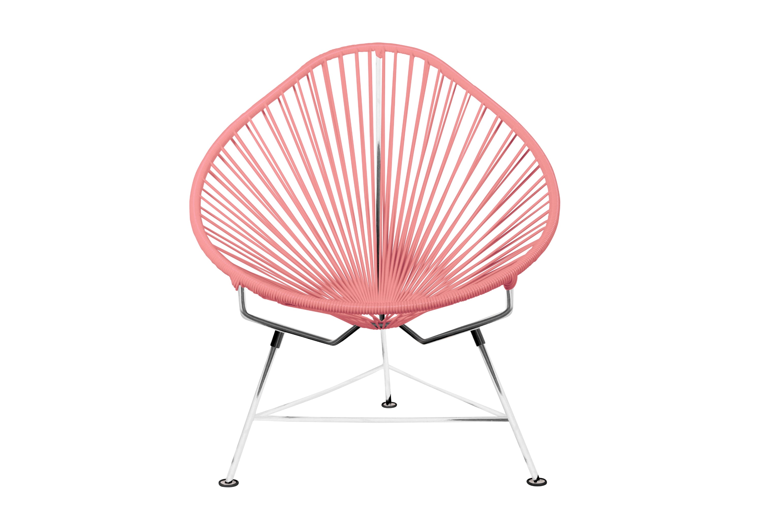 The Acapulco Chair featuring a pear-shaped design with a durable steel frame and colorful woven vinyl cord, perfect for stylish seating.