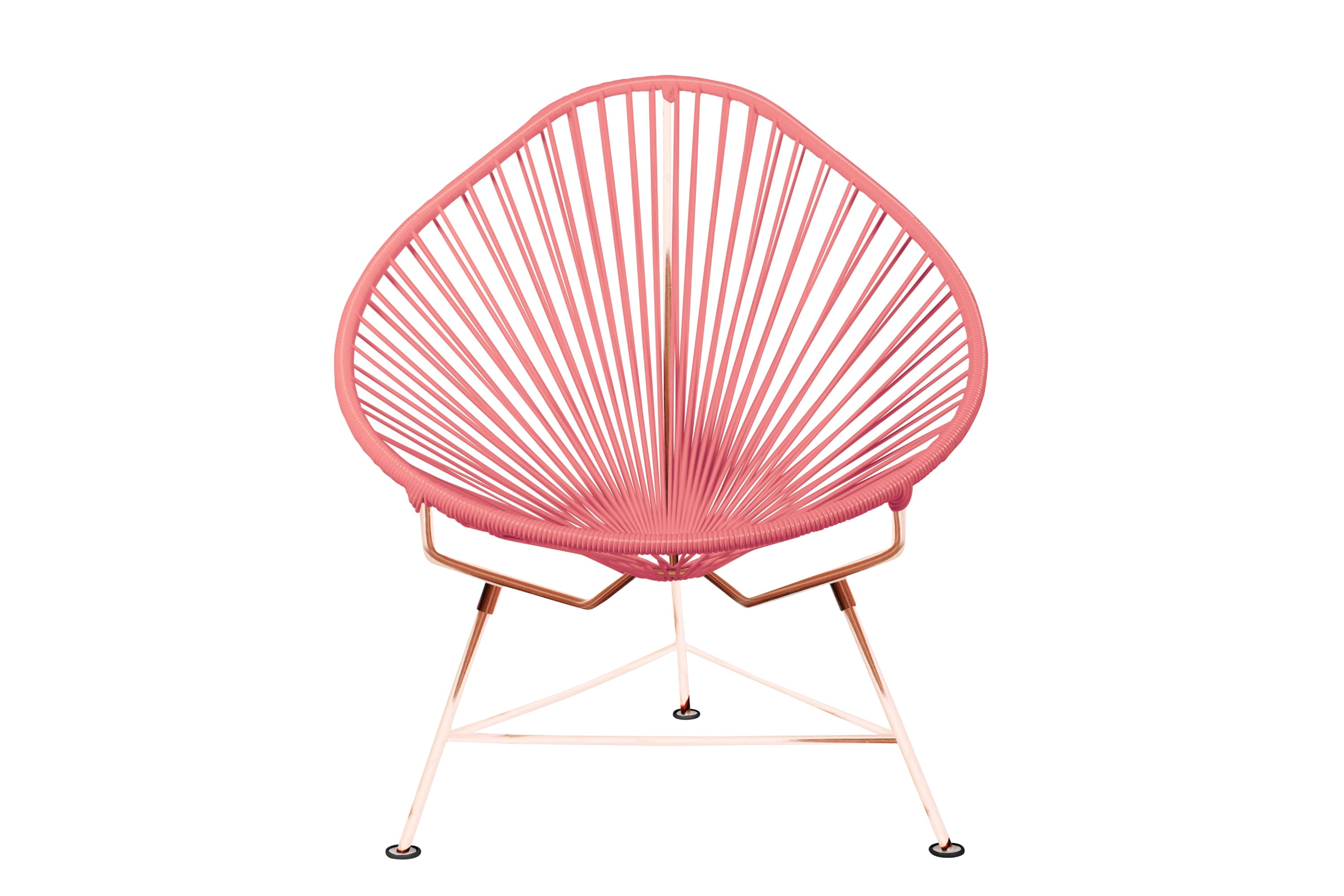 The Acapulco Chair featuring a pear-shaped design with a durable steel frame and colorful woven vinyl cord, perfect for stylish seating.