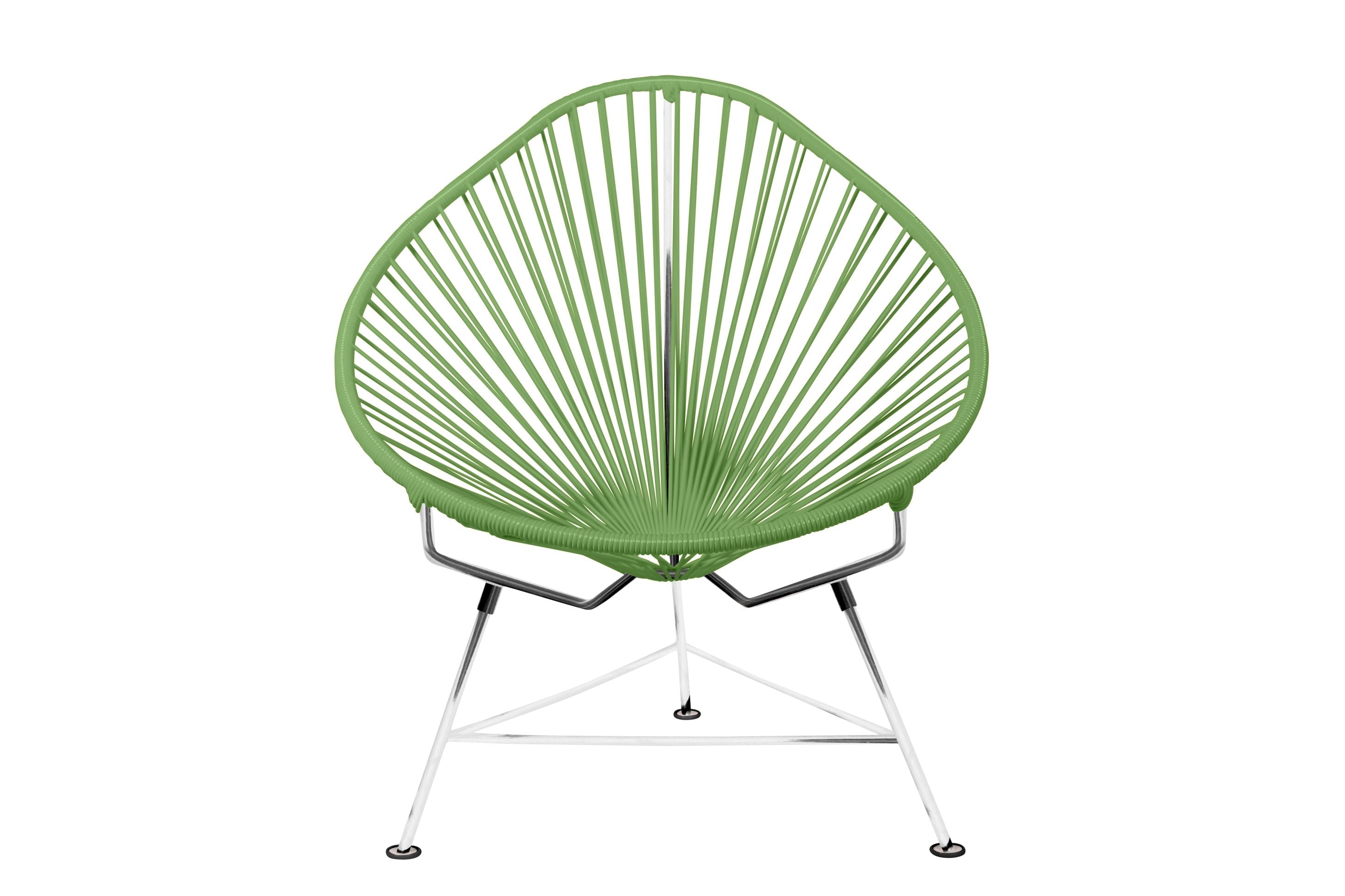 The Acapulco Chair featuring a pear-shaped design with a durable steel frame and colorful woven vinyl cord, perfect for stylish seating.