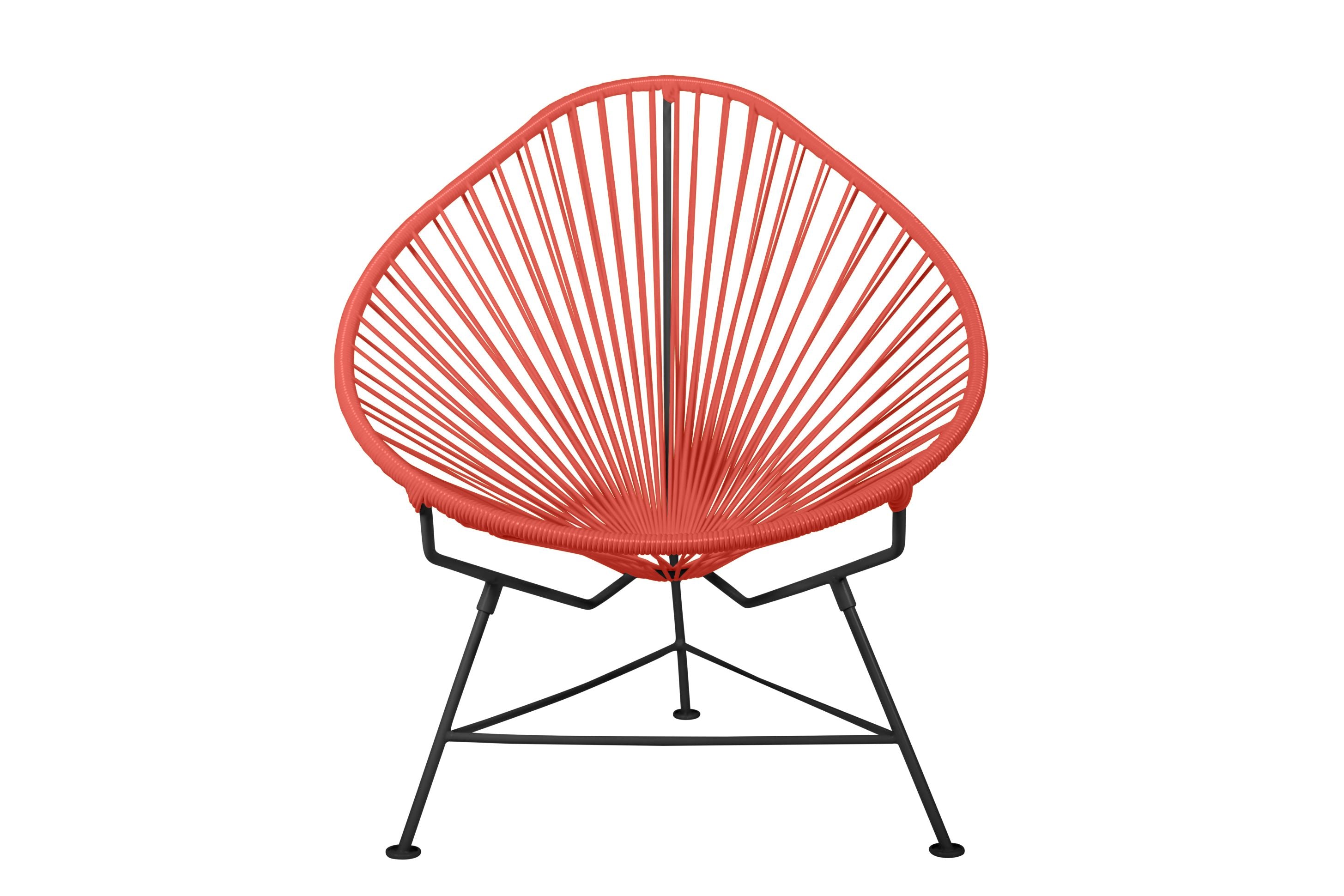 The Acapulco Chair featuring a pear-shaped design with a durable steel frame and colorful woven vinyl cord, perfect for stylish seating.