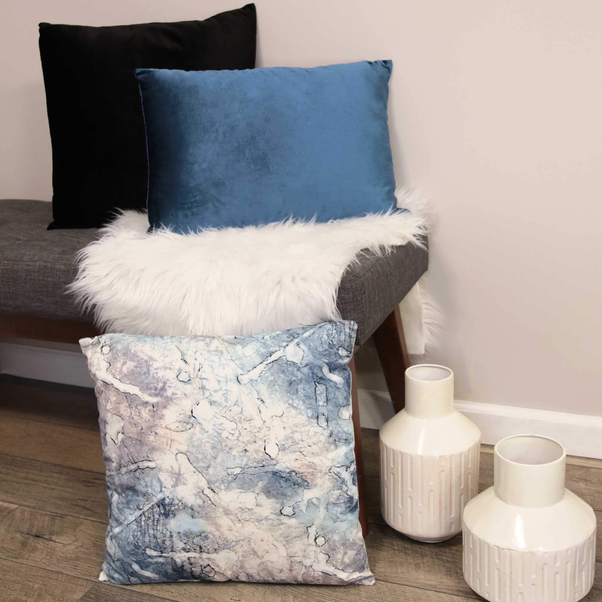 Acid Relief Watercolor Square Throw Pillow featuring abstract watercolor design in blue, gray, and blush colors, perfect for modern decor.