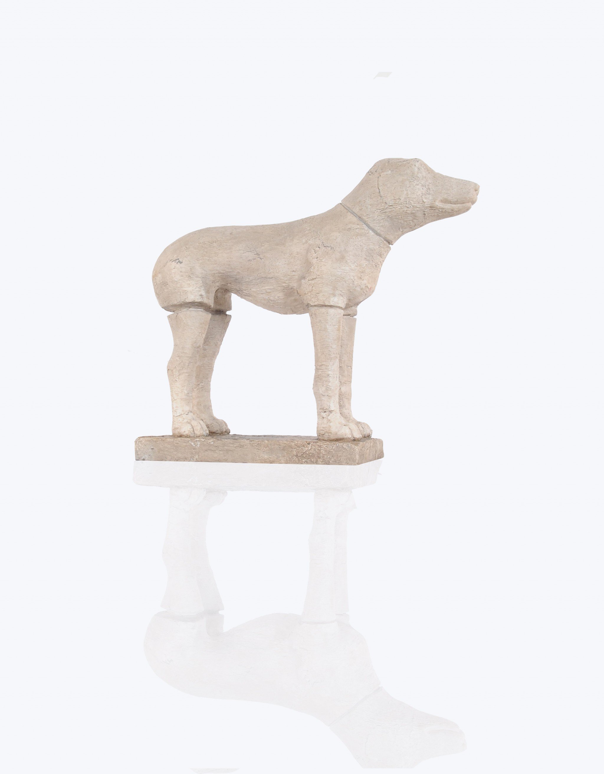 A charming handmade resin statue of an adorable dog, measuring 17 inches long, perfect for dog lovers' home decor.