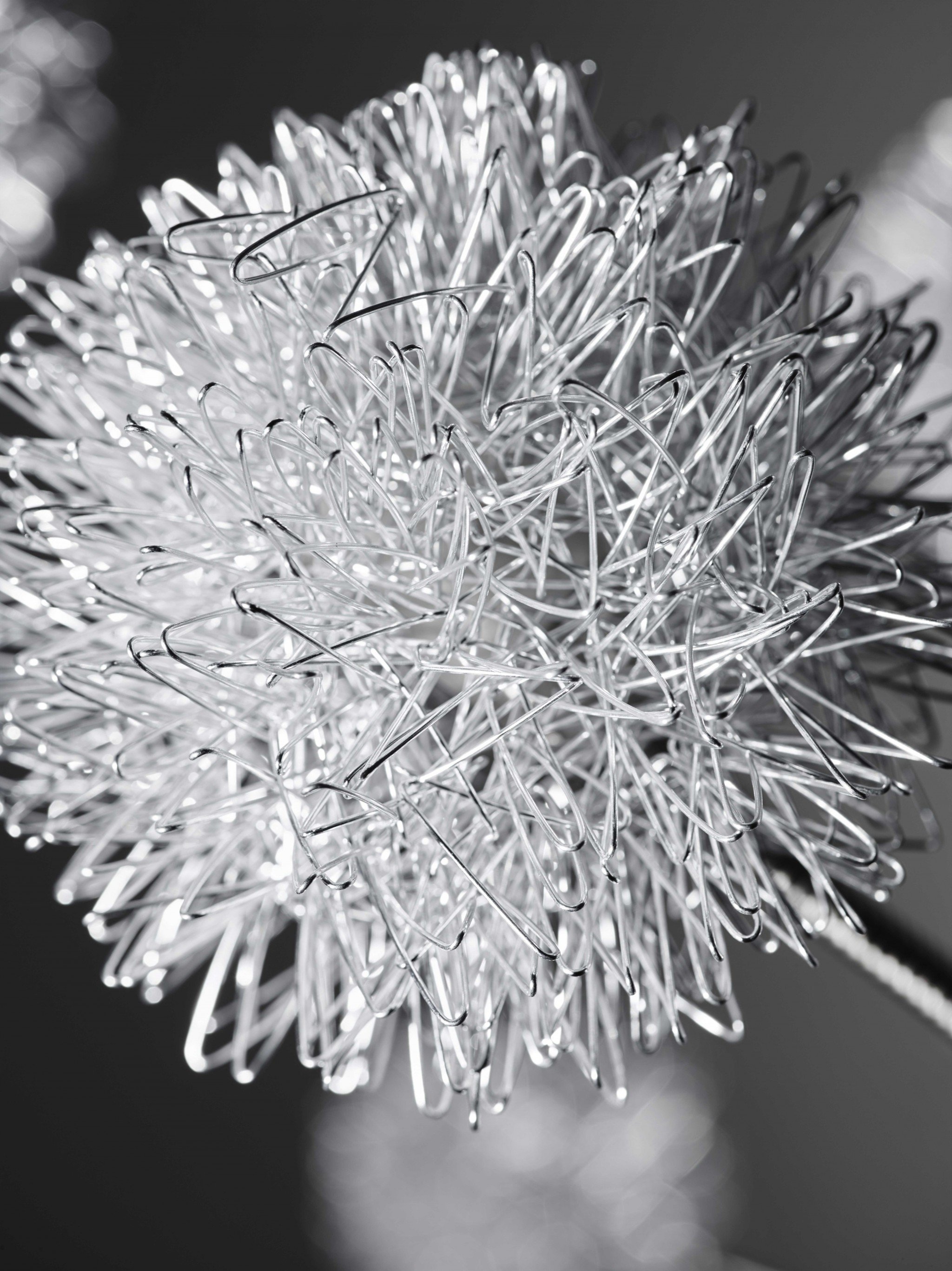 Close-up of tangled wire sculpture.