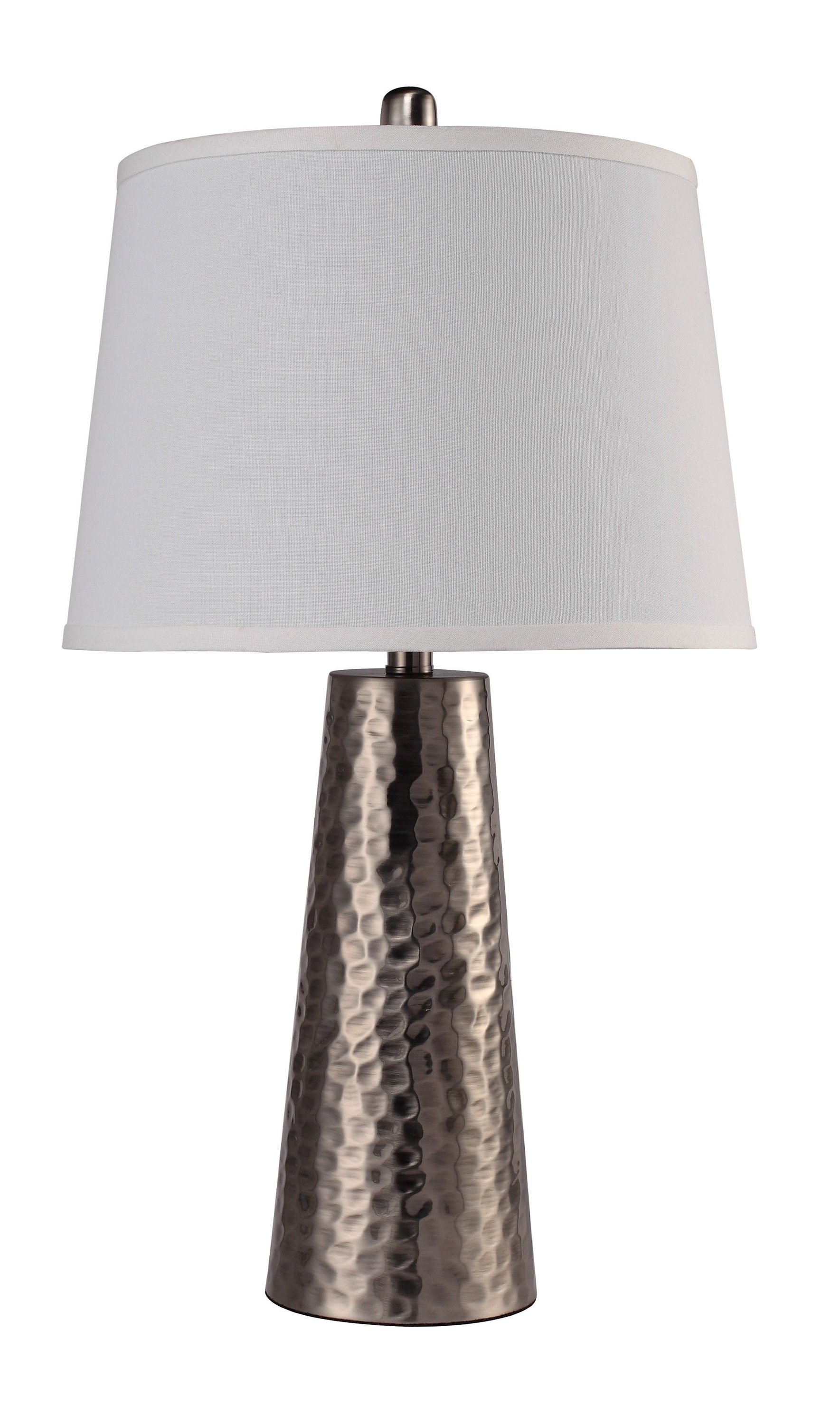 Antique Brass Hammered Table Lamp with white drum shade and geometric details, showcasing a stylish and elegant design.