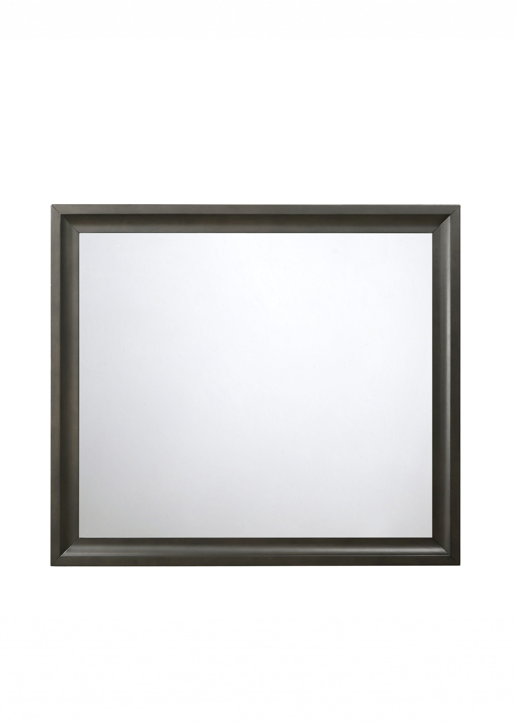 Antique Gray Wooden Rectangular Beveled Mirror with a unique beveled edge and solid wooden frame, perfect for bedrooms and dressing rooms.