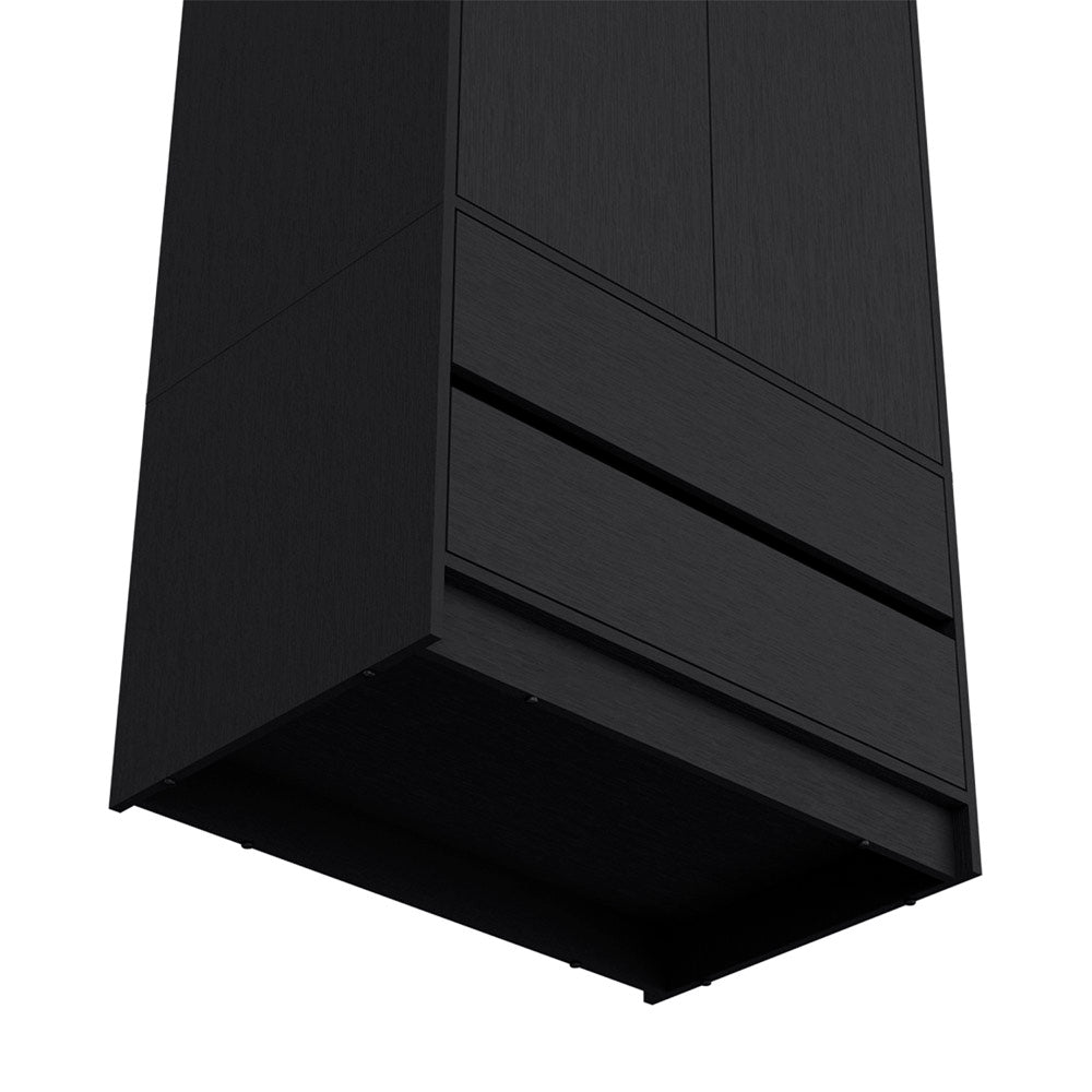 Closher Armoire in black finish with two doors and two drawers, perfect for bedroom storage.