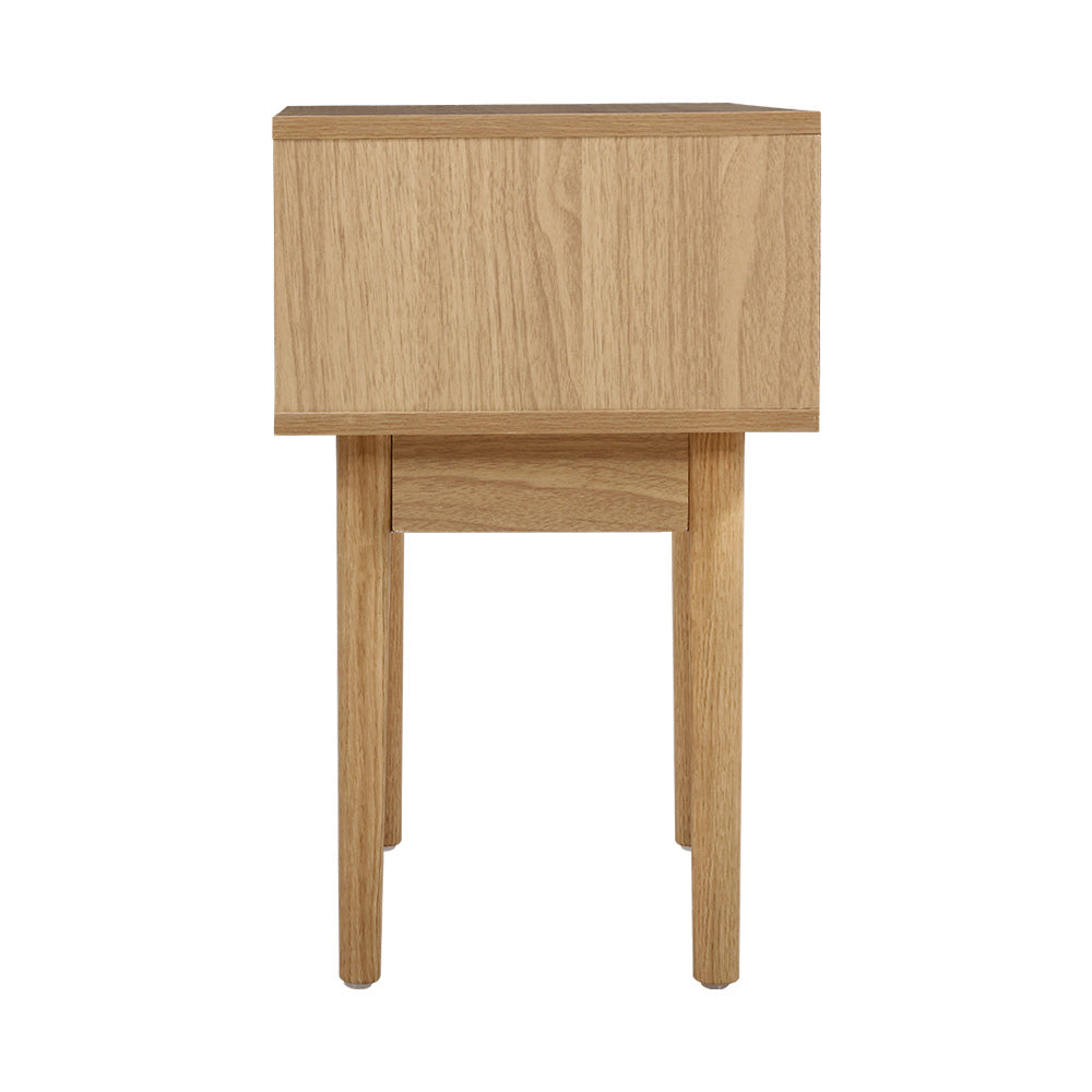 Artiss Bedside Table featuring a rattan drawer front, solid wooden legs, and a sleek design, perfect for modern bedrooms.